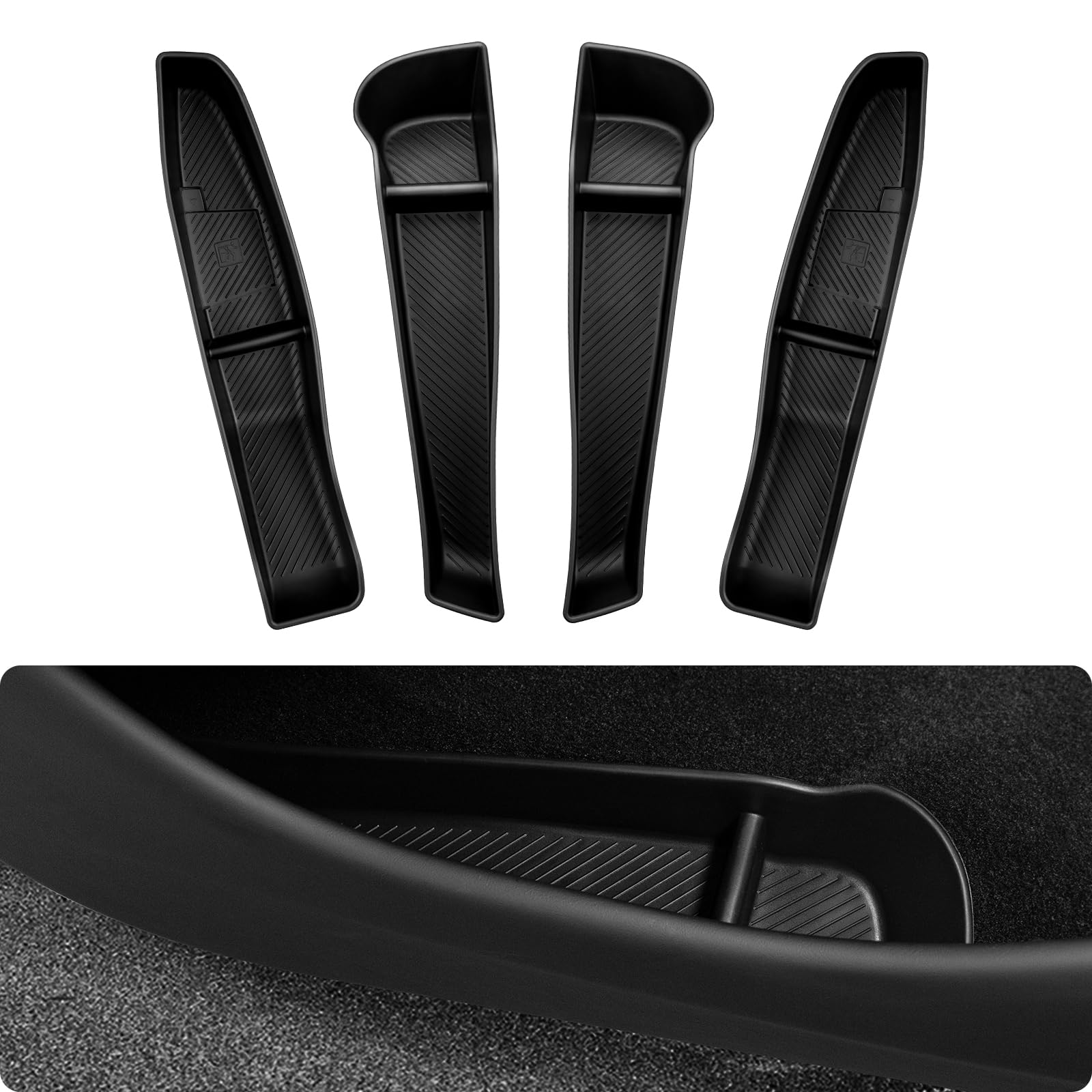 BASENOR 2025 2026 Tesla Model Y Türseiten-Aufbewahrungsbox, Türtascheneinlagen [Notruftaste behalten], TPE-Schutzeinlage für vordere und hintere Seiten-Organizerablage 4PCS Model Y Türseiten-Organizer Angebot bei HelloDeals