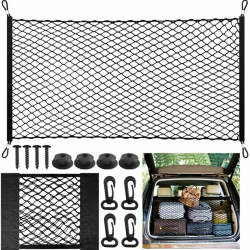 HavaCue Gepäcknetz Auto, 110 X 60cm Kofferraum Netz Erstreckt Sich auf 140 X 100cm mit 30 X 25cm Kofferraum Netztasche, Gepäcknetz Wohnmobil mit 4 Kofferraumnetz Stahlkarabiner+4 ABS Haken Angebot bei HelloDeals