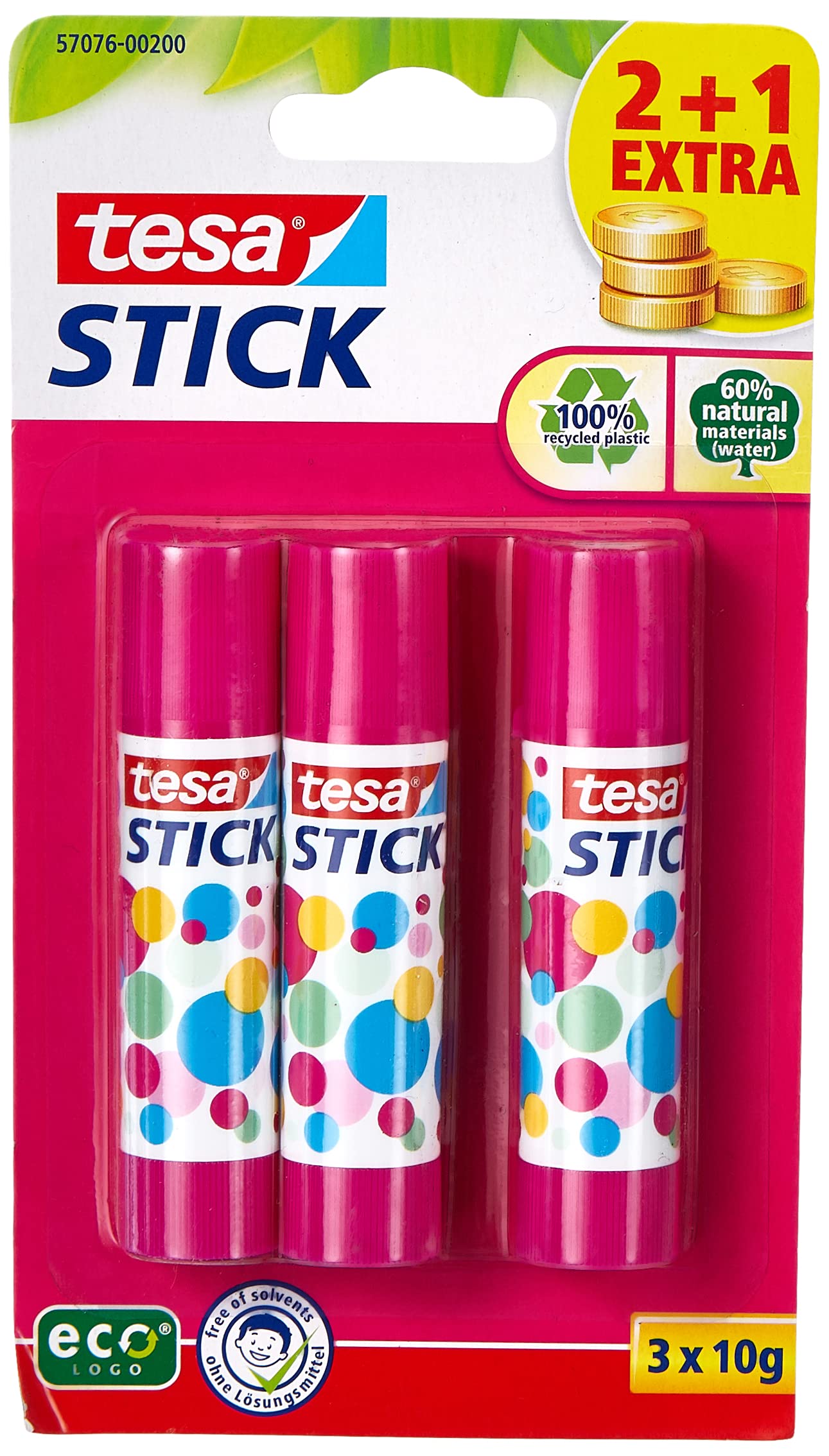 tesa Stick ecoLogo - Geruchsneutraler Klebestift für Papier und Pappe - Lösungsmittelfrei und Umweltschonend - 3 x 10 g rund 3 x 10 g pink Angebot bei HelloDeals