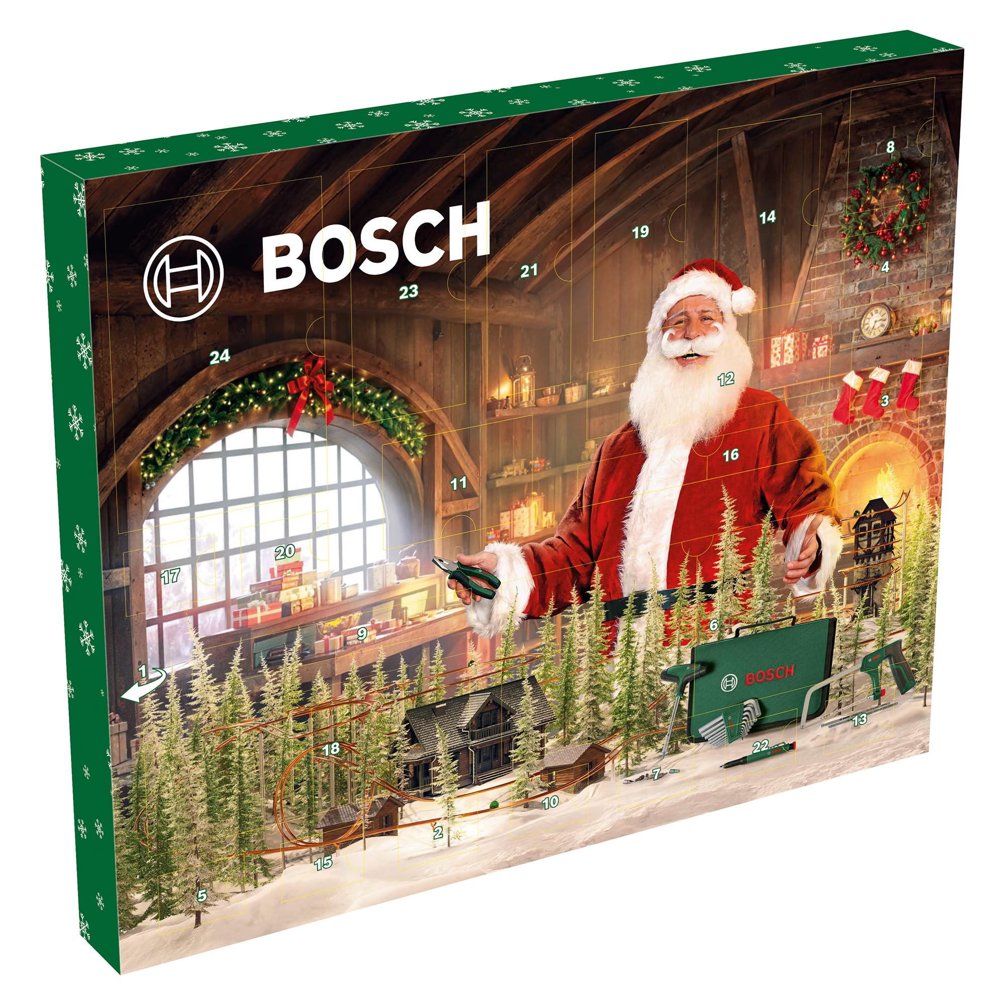 Bosch 41-tlg. Adventskalender 2025 (Set mit Bügelsäge, Bit-Schraubendreher mit T-Griff, Schraubendreherbits, Aufbewahrungstasche, Zubehör Handwerkzeug) Angebot bei HelloDeals
