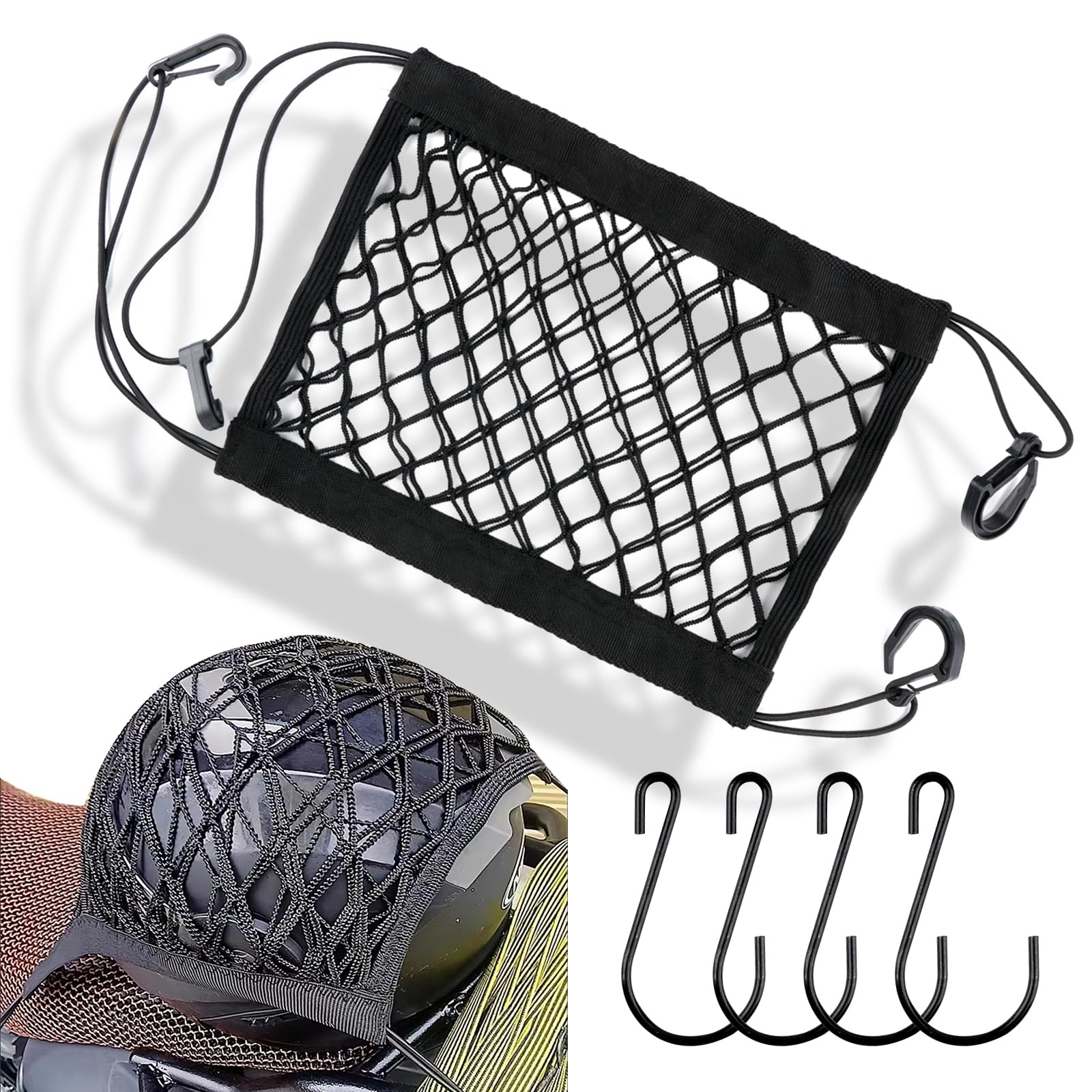 Tikplus Gepäcknetz Motorrad mit 4 Haken,25×30CM Motorrad Netz,Gepäcknetz Fahrrad Gepäcknetz Klein,Motorrad Helmnetz Motorrad Gepäcknetz Helmnetz mit Haken für Fahrrad Motorrad usw 30 x 25 CM - Einzelschicht Angebot bei HelloDeals