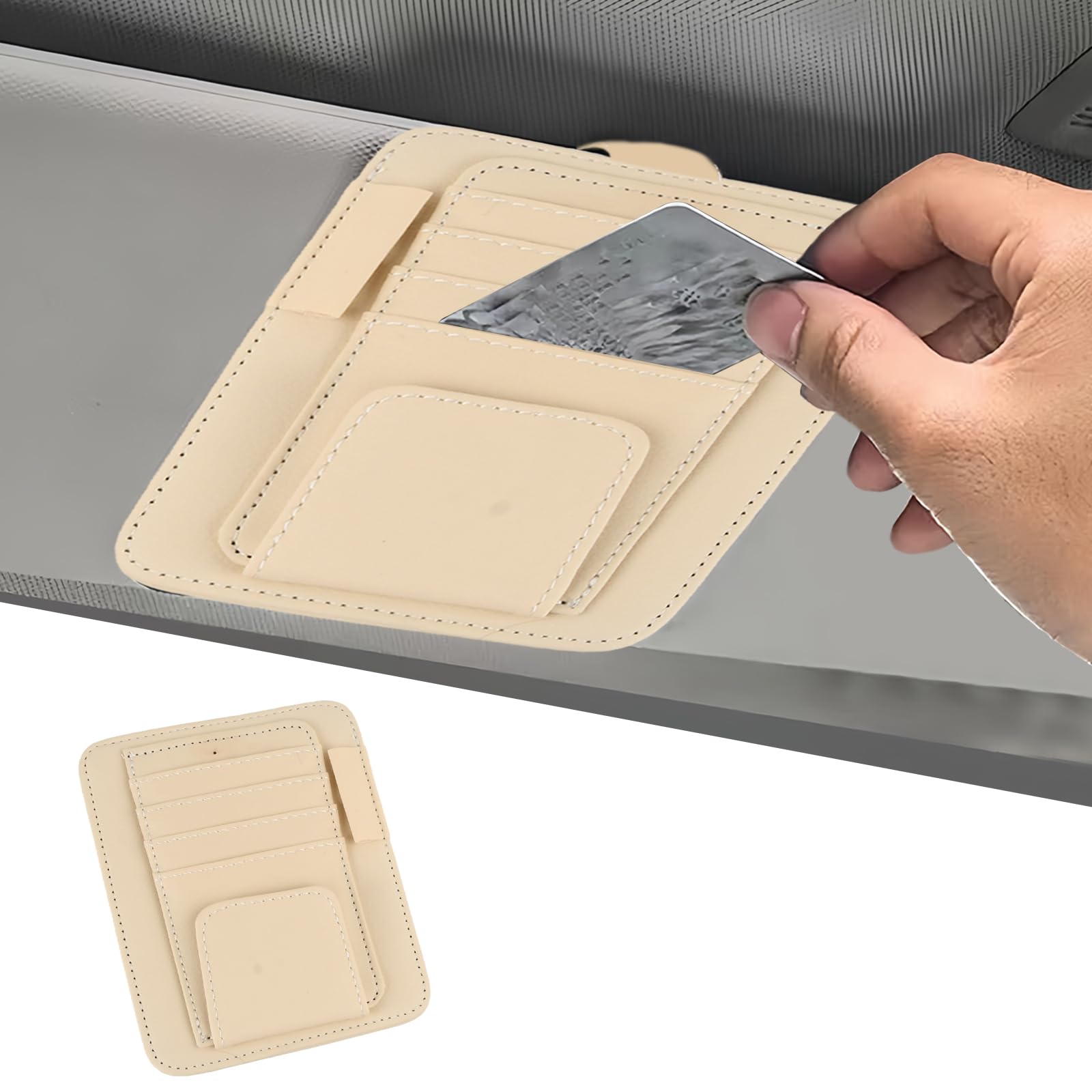Auto Sonnenblende Veranstalter, Sonnenblende Aufbewahrungsclip Organizer, Auto Interieur PU Leder Zubehör Aufbewahrungstasche für Speicherung Sonnenbrille Stift Visitenkarte (Beige) Angebot bei HelloDeals