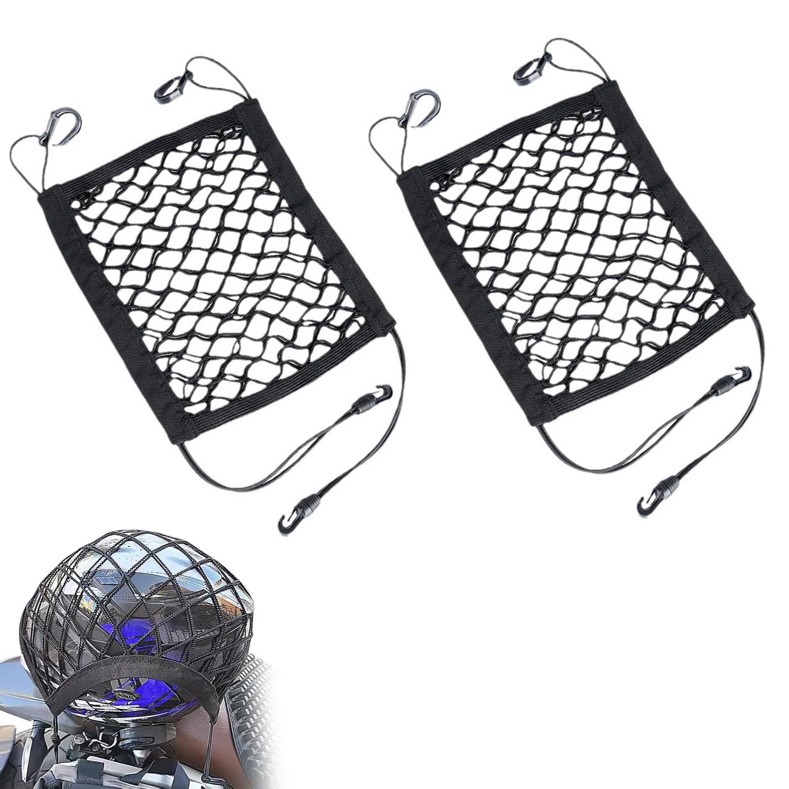 fufupaw 2 Stück Helmnetz Rucksack, Gepäcknetz Motorrad, Doppelschicht Helmnetz 25x30cm, Gepäcknetz Fahrrad, Motorrad and Rucksack, Helmhalter Mit 4 Haken für Helme, Kleidung und Andere Gegenstände Angebot bei HelloDeals