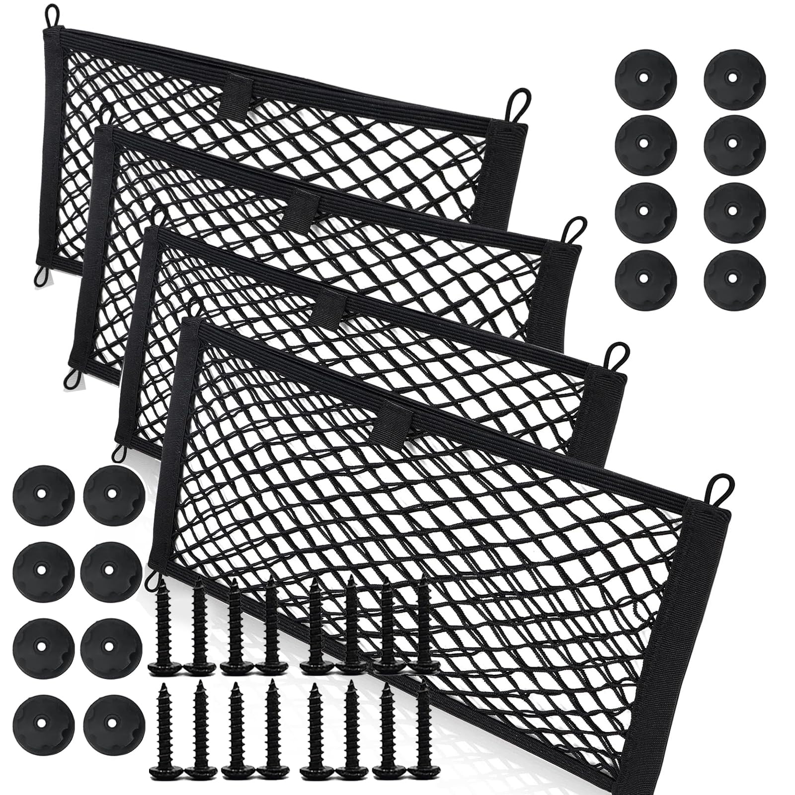 4 Stück doppellagiges, elastisches Aufbewahrungsnetz (60 x 24,9 cm), für Auto, Wohnwagen, Wohnmobil, Boot, LKW, Bett oder Kofferraum Angebot bei HelloDeals