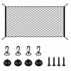 RUGLAMZHIP Gepäcknetz Auto Kofferraum Netz, 110 x 60 cm Kofferraumnetz, Elastisch Gepäcknetz Wohnmobil, Elastisches Gepäckfixierung Spannnetz Trennnetz mit 4 Haken für Meisten Fahrzeugtypen Cargo Angebot bei HelloDeals