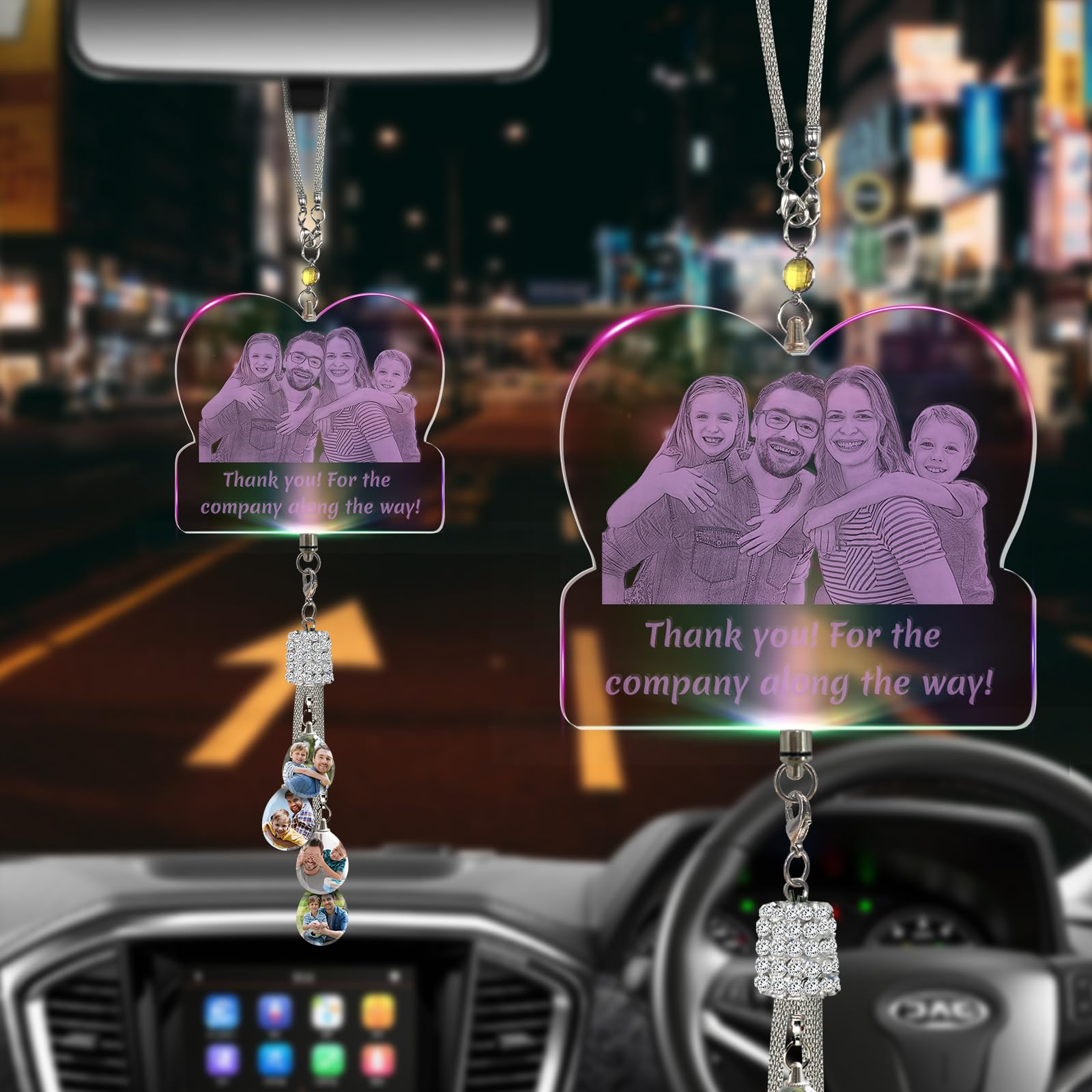 Personalisierter Auto-Foto-Anhänger, Kristall graviert mit Ihrem Bild Text innen, Kristall-Auto-Anhänger, Auto-Anhänger Geschenk für Familie, Liebhaber, Freunde Herz - Personalisierter Text Angebot bei HelloDeals