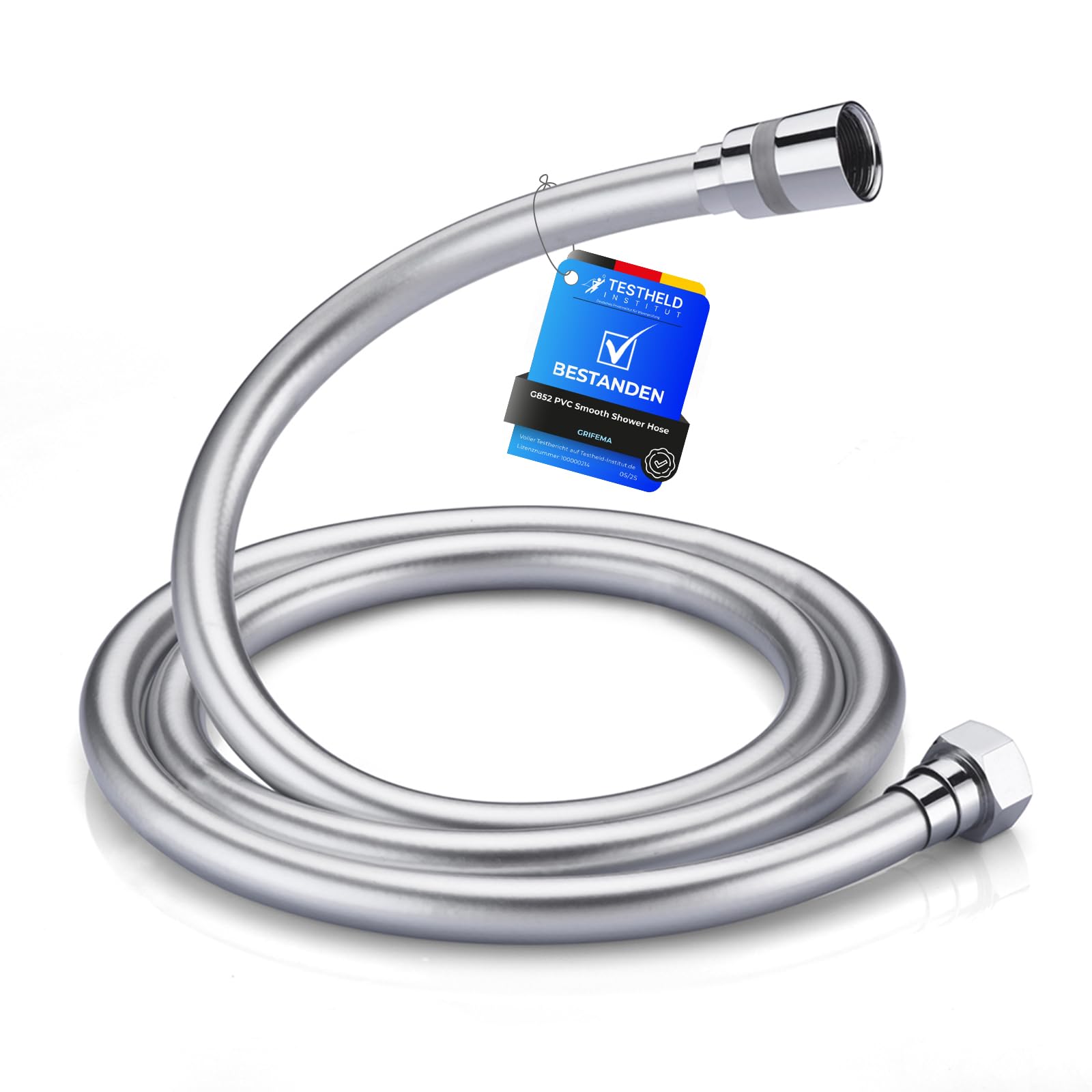 GRIFEMA Duschschlauch 1,5m – Flexibler Glatter PVC Brauseschlauch 150cm, Anti-Knick & Leckfrei, Universal ½ Zoll Anschluss, langlebiger Ersatzschlauch mit Messinganschlüssen & Dichtungen, Silber 1.5M Angebot bei HelloDeals