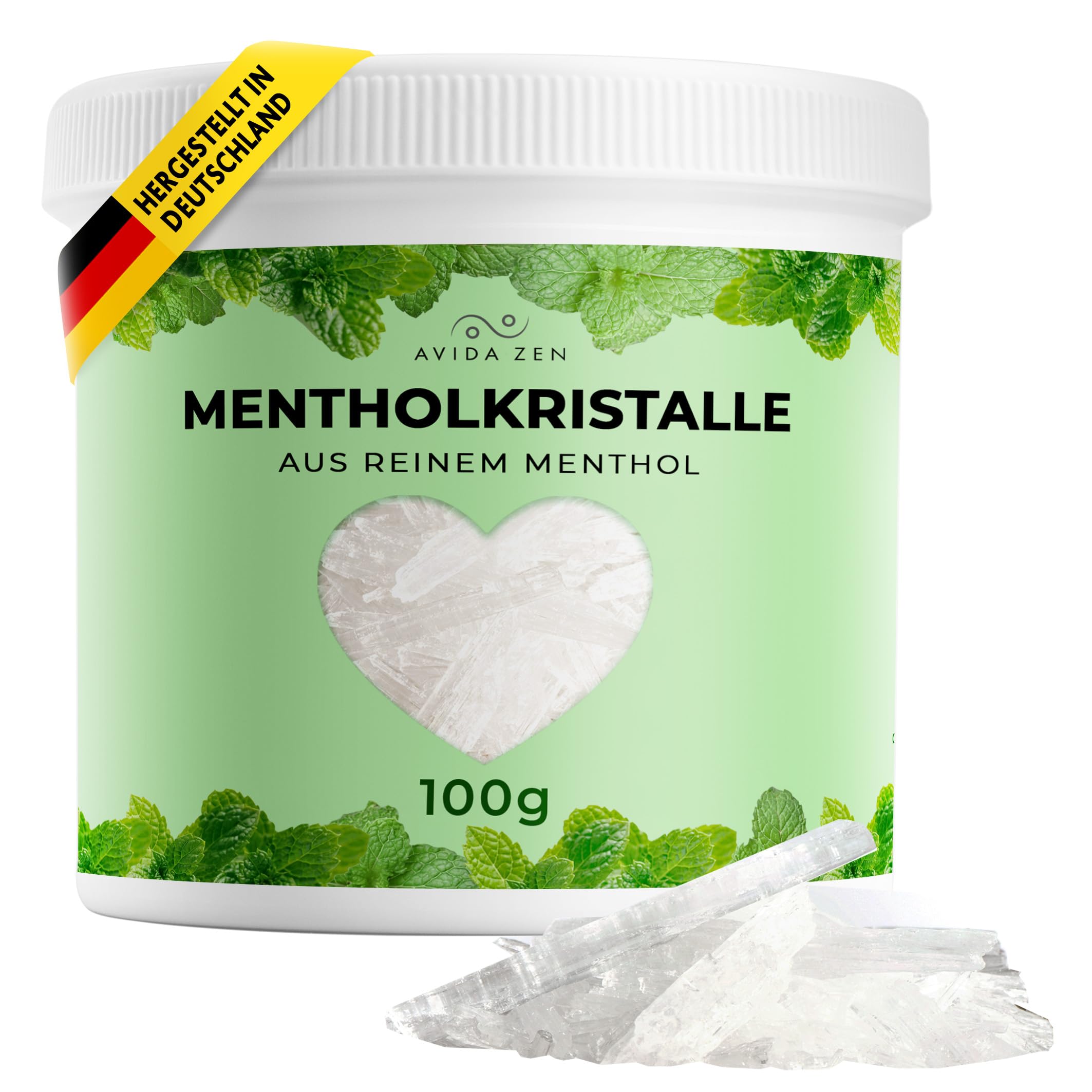 AVIDA ZEN Mentholkristalle 100g, natürliche Menthol Kristalle in wiederverschließbarer Dose, Sauna Kristalle aus Minzöl, ideal für einen vitalisierenden Saunaaufguss Menthol Dose 100g Angebot bei HelloDeals