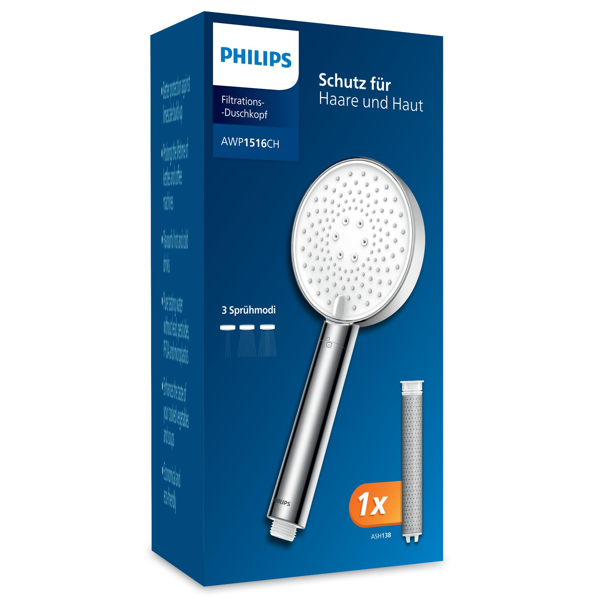 Philips Water Duschkopf mit Filter, entfernt effektiv Chlor und andere große Partikel, drei Sprühmodi, druckverstärkendes Design, 1 Monat Filterkapazität, chrom Angebot bei HelloDeals