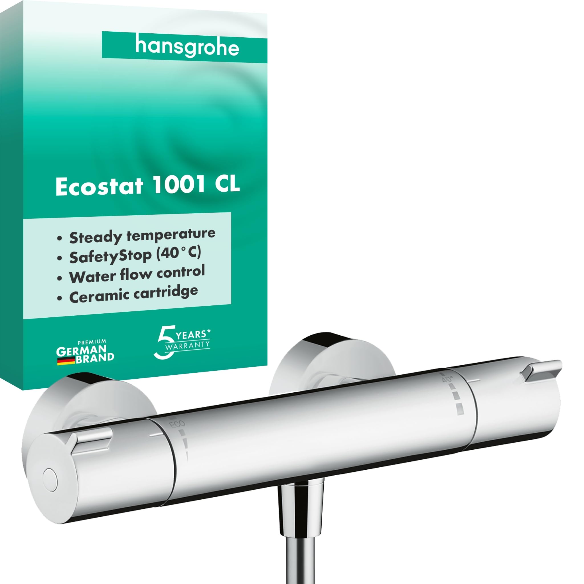 hansgrohe Ecostat 1001 CL - Duschthermostat Aufputz, Duscharmatur mit Sicherheitssperre (SafetyStop) bei 40° C, Thermostat-Armatur für die Dusche, Mischbatterie für 1 Verbraucher, Chrom, 13211000 Chrom Thermostat Dusche Angebot bei HelloDeals