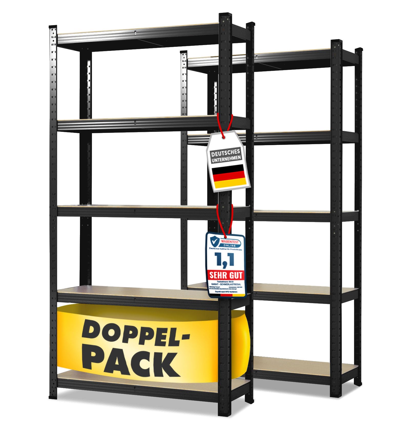 KARAT Schwerlastregal, 2er Set, 180 x 90 x 40 cm Steckregal, Kellerregal, Lagerregal - 5 verstellbare Böden (Schwarz) 40 x 90 x 180 cm Schwarz Angebot bei HelloDeals