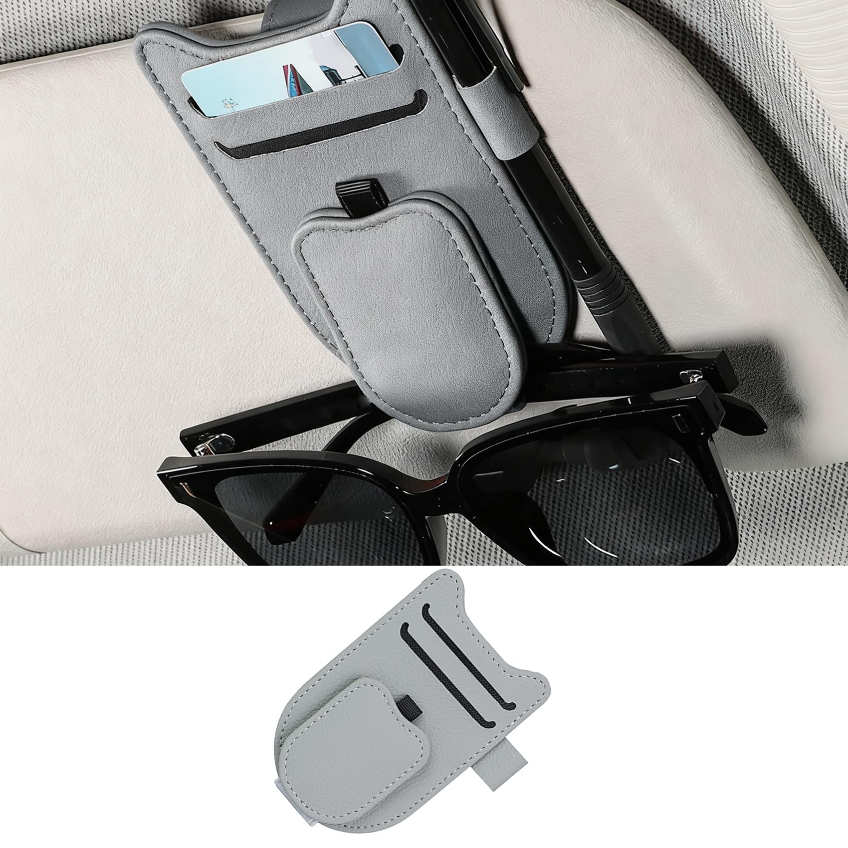 Yatrosynth Brillenhalter für Auto Sonnenblende, mit Ticket-Kartenclip, Magnetische Auto Visier Brillenhalter, Auto Visier Zubehör Karten Clip, Auto Sonnenblende Organizer für Karte - Grau Angebot bei HelloDeals