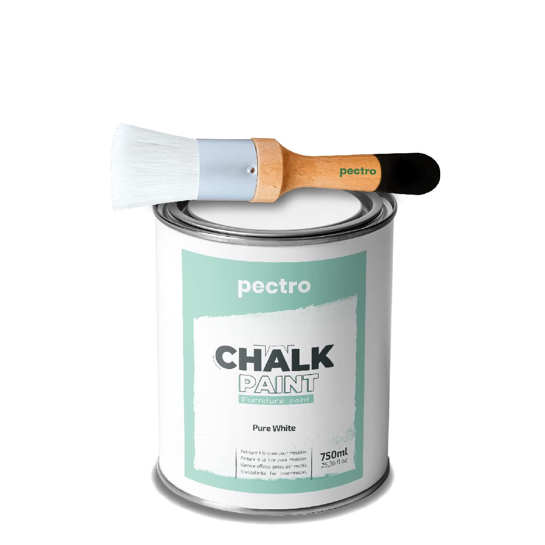 PACK Kreidefarbe für möbel 750ml + Malerpinsel speziell für Chalk Paint - Möbellack Natürlicher Kreideeffekt - Farbe für Holz (REINES WEISS) Angebot bei HelloDeals