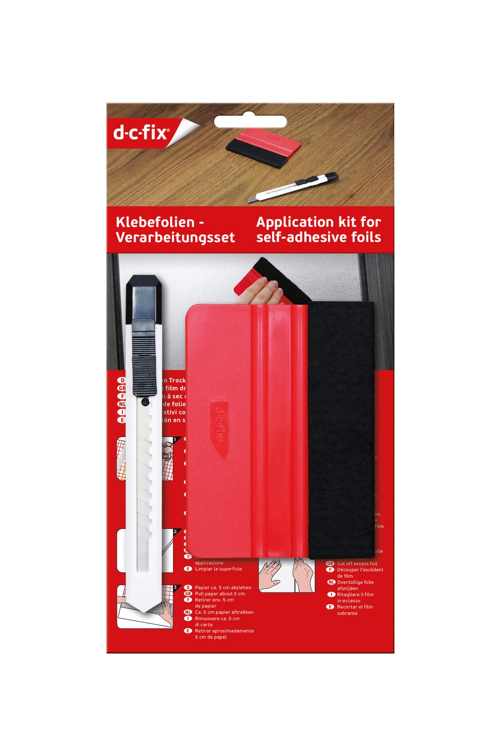 d-c-fix Rakel-Set für Folie: Fensterfolie, Klebefolie & Auto-Folie - mit Cutter-Messer & Folienrakel - Folierungs-Werkzeug Filzrakel Möbelfolie Küche Zubehör Verarbeitungs-Kit zum Folieren Angebot bei HelloDeals