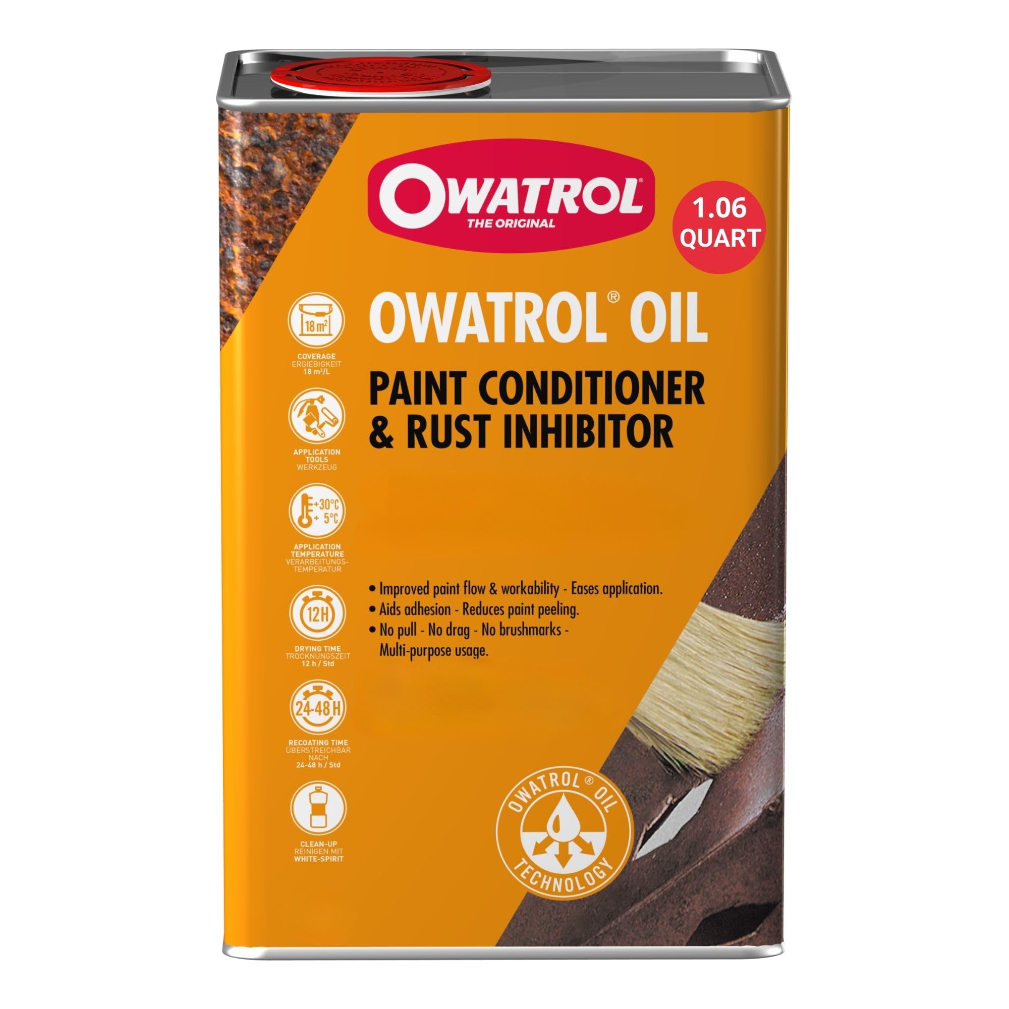 OWATROL® Rostschutz Öl 1L - Für Metalle, Kunststoff, Glas, Holz, Farben & Lacke - Rostumwandler mit Grundierung Auto - Rostschutzgrundierung - Rostumwandler Kfz - Rust Converter - Grundierung Metall 1 l (1er Pack) Angebot bei HelloDeals