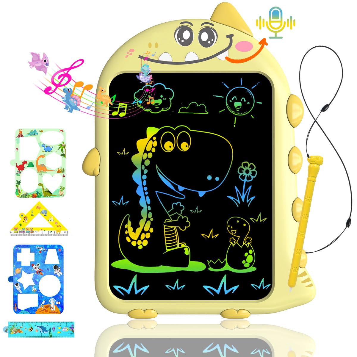 surekuo LCD Schreibtafel Spielzeug ab 3 4 5 6 7 Jahre alt Junge Mädchen, Aufnahme & Dino-Ton-Funktion,Type-C,Dinosaurier Schreibtablett Weihnachten Kleine Geschenke für Kinder 10" Aufgenommenes Gelb Angebot bei HelloDeals