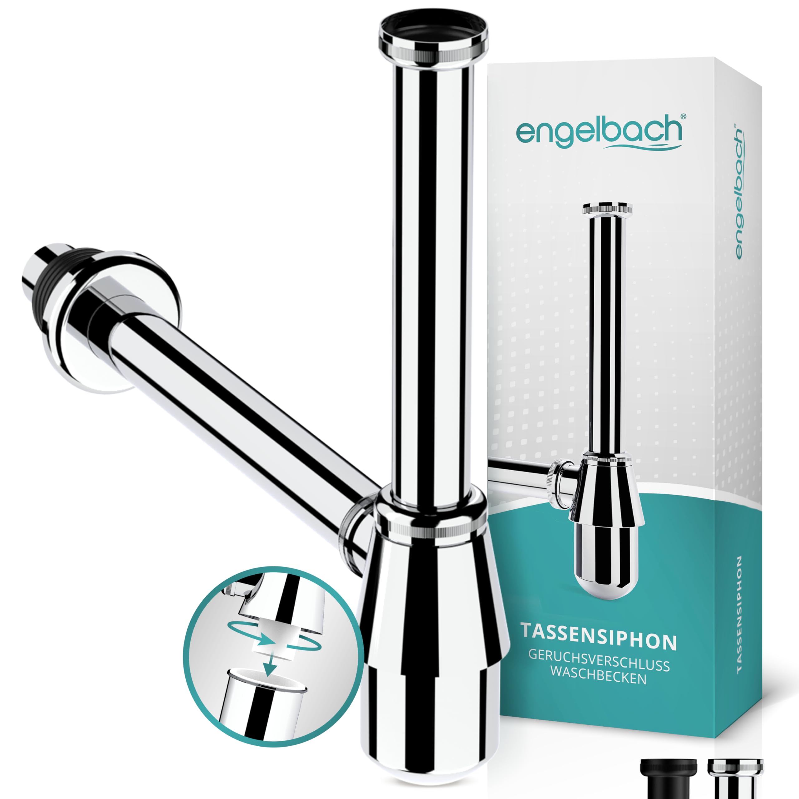 Engelbach® Siphon Waschbecken mit Reinigungsöffnung - Universal Tassensiphon 1 1/4 - Abflussrohr, Flaschensiphon, Syphon inkl. Gummimanschette und Anleitung Chrom Angebot bei HelloDeals