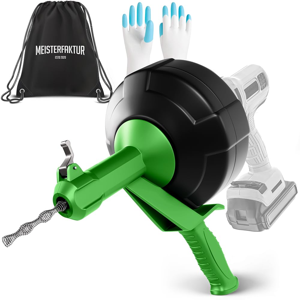 Meisterfaktur Rohrreinigungsspirale [15m] - Automatik - Extra lange Abflussspirale mit Bohraufsatz - Die Rohrspirale für echte Heimwerker! 15 Meter Angebot bei HelloDeals
