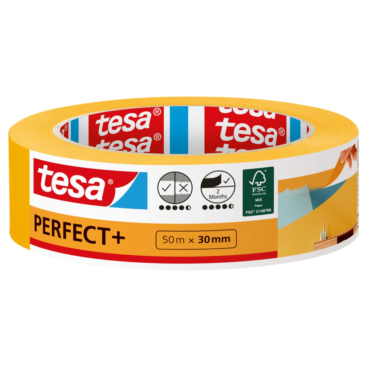 tesa Malerband Perfect+ - Malerkrepp aus dünnem Washi-Papier zum präzisen Abkleben bei Malerarbeiten - für den Innenbereich - 50 m x 30mm 50m x 30mm 1 Rolle Angebot bei HelloDeals