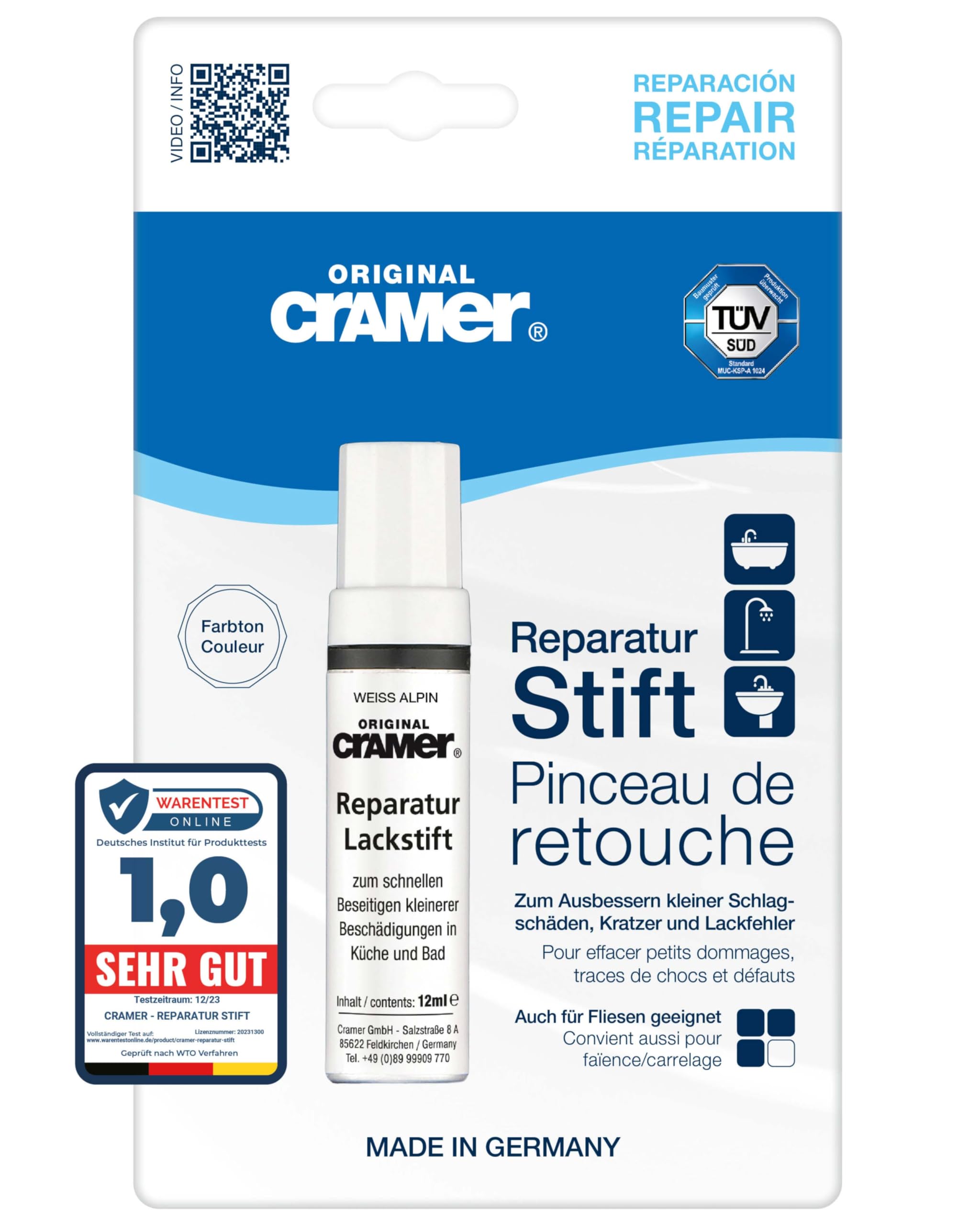 Cramer Reparatur Lackstift weiss alpin - hochwertiger Sanitärlack für Keramik, Emaille & Acryl. Ideal für Badewannen, Waschbecken & Fliesen - schnelle und einfache Ausbesserungen im Bad Angebot bei HelloDeals