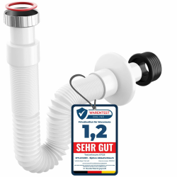 MYLAVABO Siphon Ablaufschlauch 1 1/4" Sifon für Waschbecken, flexibel ausziehbar bis 85cm cm, Röhrensiphon aus Kunststoff | 5/4" Anschluss | Ablaufgarnitur für Waschtisch 1 1 1/4" für Bad Angebot bei HelloDeals