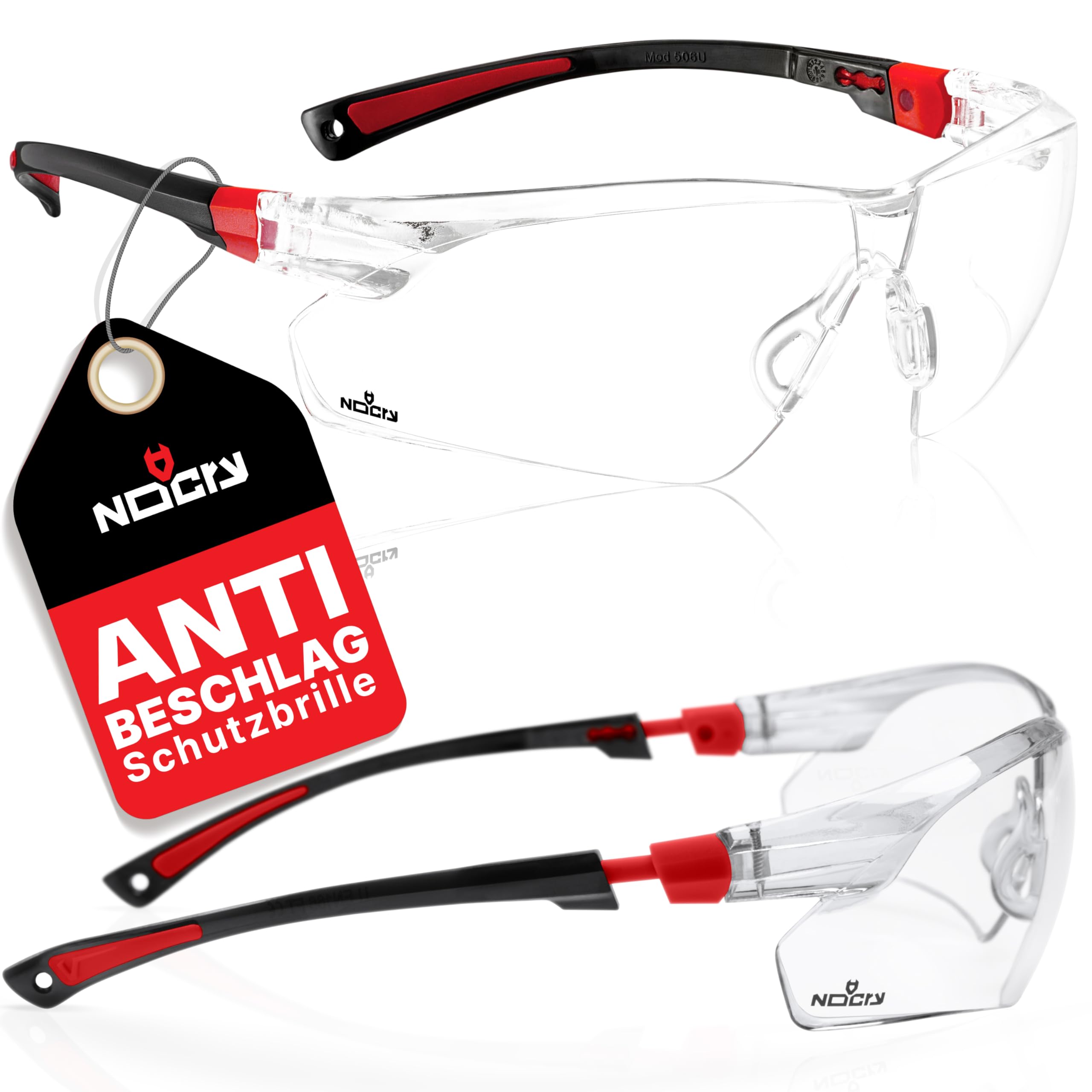 NoCry Schutzbrille mit Durchsichtigen Anti-Beschlag und kratzbeständigen Gläsern, Seitenschutz und Rutschfesten Bügeln, UV-Schutz, EN166/EN170 zertifiziert. Verstellbar (Schwarz & Rot) Schwarz & Rot Durchsichtig Angebot bei HelloDeals