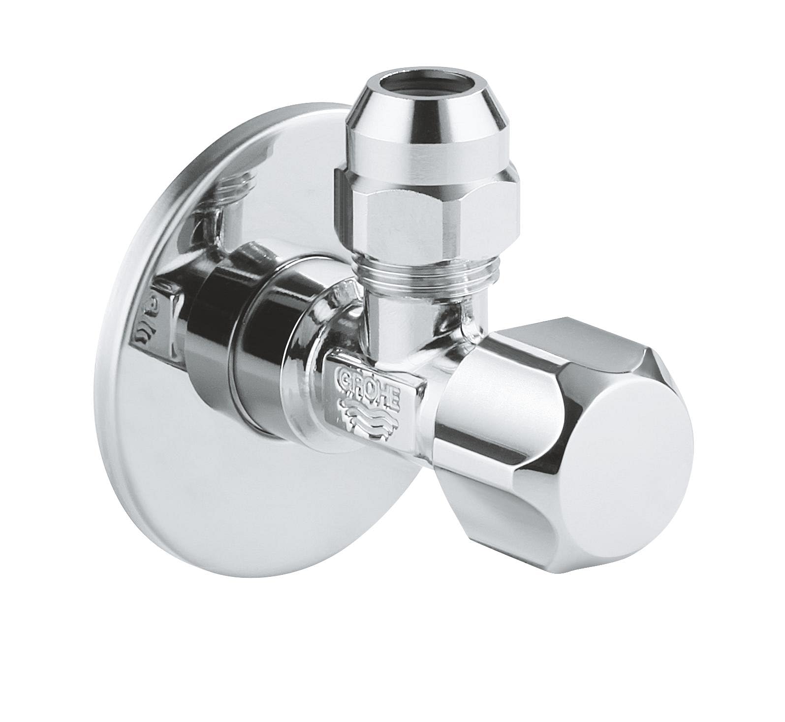 GROHE | ECKVENTIL - Sicherungstechnik | für Einhandmischer mit selbstdichtendem Anschlussgewinde, Wandanschluss 1/2 Zoll mit Schubrosette, Abgang 3/8 Zoll | 22023000 Angebot bei HelloDeals