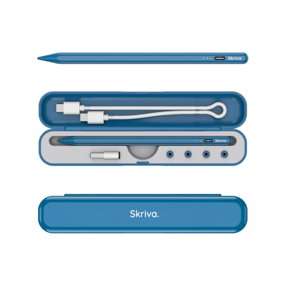 Skriva Stylus Pen für iPad mit Neigungsempfindlichkeit, Palm Rejection, Magnetbefestigung, USB-C-Ladung, Aufbewahrungstasche & Zubehör, Hochpräziser Bleistift für iPad Pro, Air, Mini ab 2018 Blau Angebot bei HelloDeals