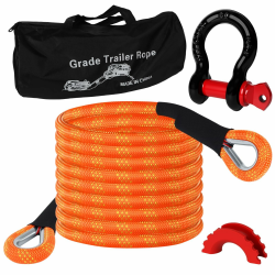Longzhuo Abschleppseil 6m (20ft) mit Abschleppgurt 22000 LBS (10t) Tragfähigkeit - rutschfeste Handschuhe + Aufbewahrungstasche + Zubehör - Für LKW, Jeep, Traktor, ATV, UTV, Pkw - Straßenrettung 6 m (20ft) Angebot bei HelloDeals