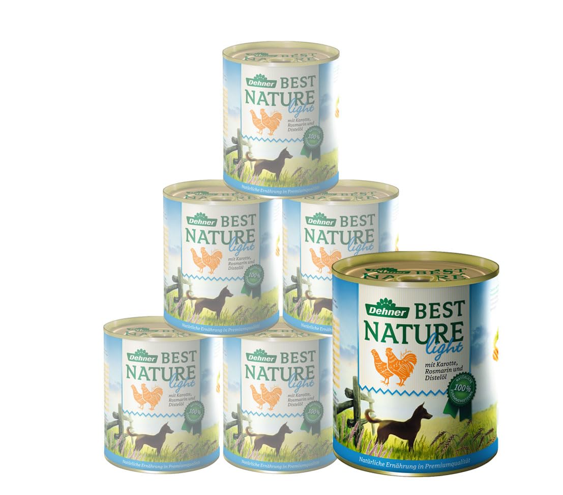 Dehner Best Nature Hundefutter Light, Nassfutter fettreduziert, für übergewichtige Hunde, Huhn / Karotte , 6 x 400 g Dose (2.4 kg) Light Huhn und Karotten mit Distelöl 400 ml (6er Pack) Angebot bei HelloDeals