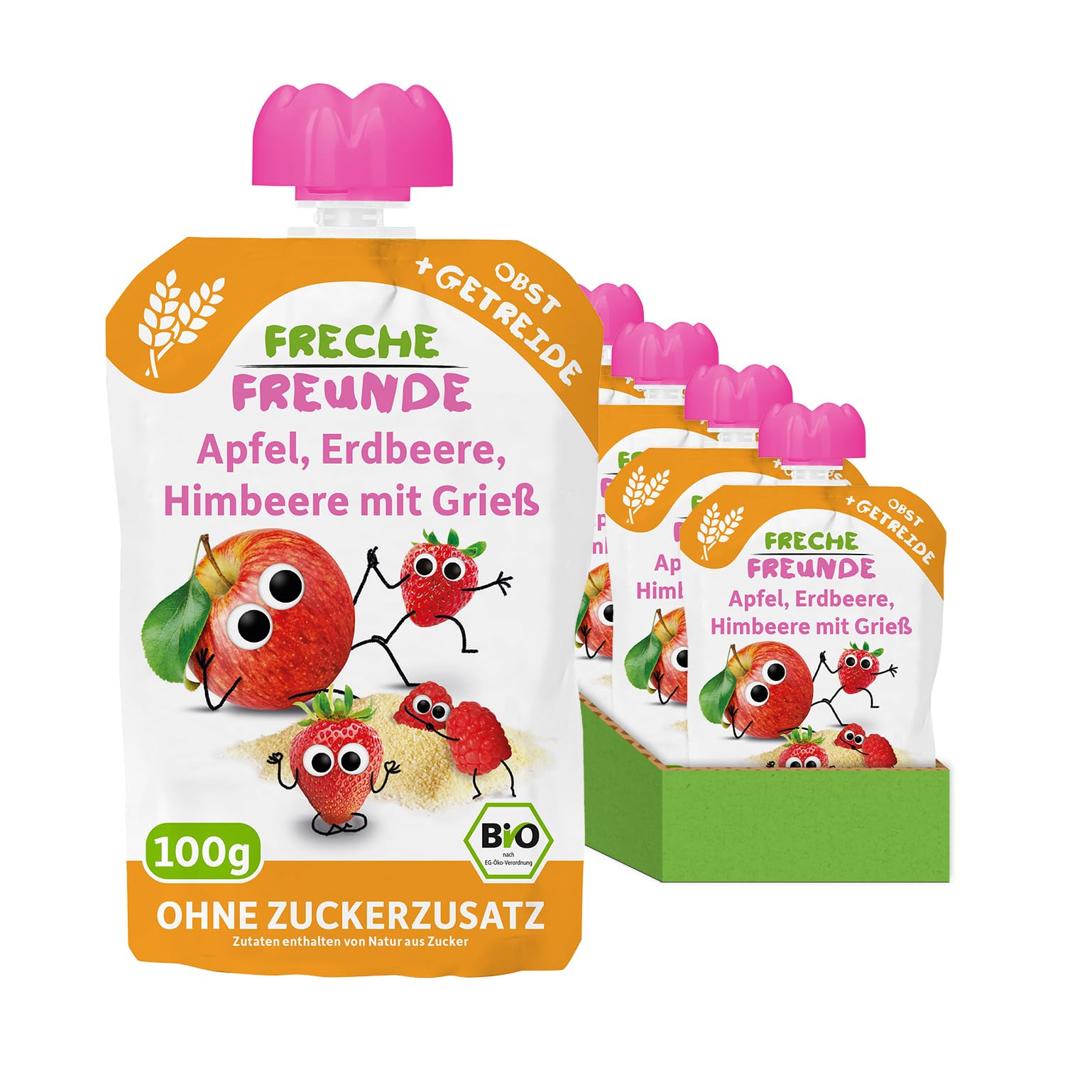 FRECHE FREUNDE Bio Quetschie Apfel, Erdbeere, Himbeere mit Grieß, Fruchtmus mit Getreide im Quetschbeutel für Babys ab dem 6. Monat, vegan, 6er Pack (6 x 100g) Apfel, Erdbeere, Himbeere mit Grieß 6 Stk. Angebot bei HelloDeals