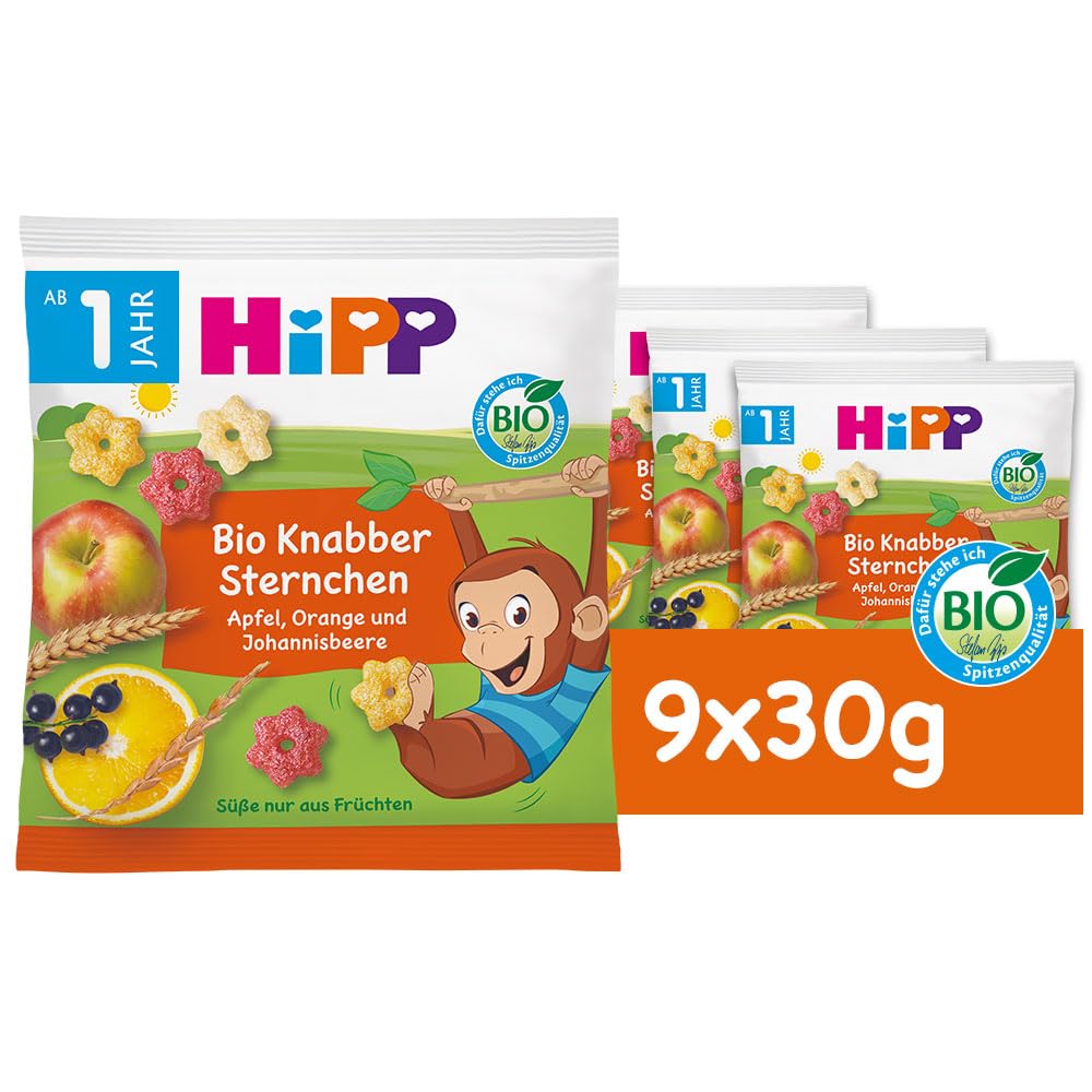 HiPP Bio für Kinder Knabberprodukte Knabber Sternchen mit Apfel, Orange und Johannisbeere, 9er Pack (9 x 30g) 30g (9er Pack) Sternchen/Früchte Angebot bei HelloDeals