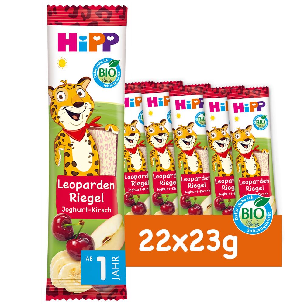 HiPP Bio Leoparden Riegel Joghurt-Kirsch in Banane (22 x 23g), ab 1 Jahr, Süße nur aus Früchten, in bester Bio-Qualität Leopard Joghurt-Kirsch in Banane 23 g (22er Pack) Angebot bei HelloDeals