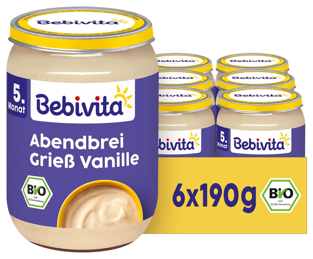 Bebivita Bio Abendbrei Grieß Vanille (6 x 190g), ab 5. Monat, ohne Zuckerzusatz, gut sättigend, 100% Bio-Qualität Angebot bei HelloDeals