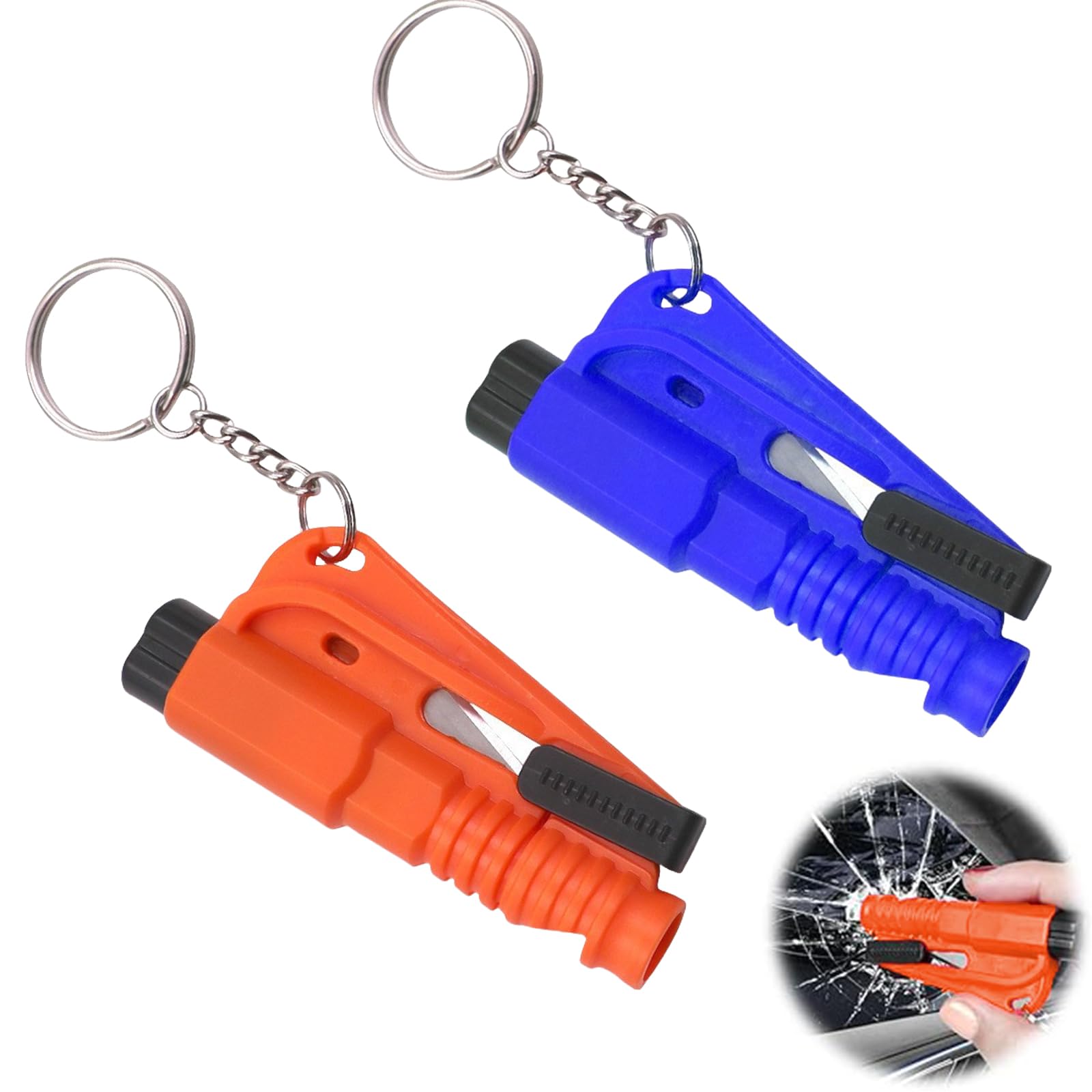 Ruzister 2 Stück 3 In 1 Notfall Schlüsselanhänger Mit Fensterbrecher Und Gurtschneider, Rettungshammer Für Autos, Tragbar Und Einfach Zu Bedienen, In Orange Und Blau Angebot bei HelloDeals