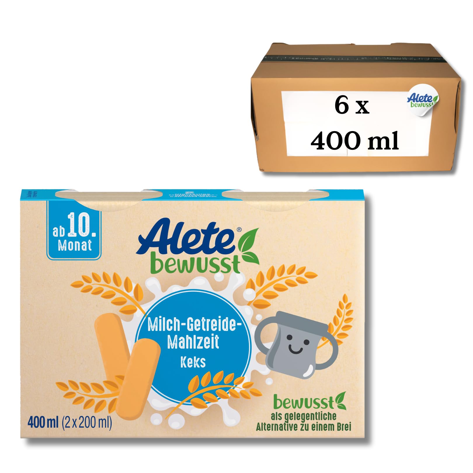 Alete bewusst Milch-Getreide-Mahlzeit Keks, ab dem 10. Monat, trinkfertige Babynahrung mit Keksmehl, praktischer Ersatz zu Babybrei, warm oder kalt trinken, 6 x 400 ml (2 x 200 ml) Keks 2400 ml (6er Pack) Angebot bei HelloDeals