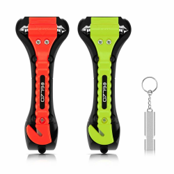 ELZO 2 Stück Notfallhammer fürs Auto, Auto Sicherheits Hammer Nothammer mit Auto fensterbrecher und Sicherheits gurtschneider, Sicherheitshammer mit Überlebenspfeife fürs Auto, Bus, PKW, LKW Schwarz + Neongrün & Schwarz + Rot Angebot bei HelloDeals
