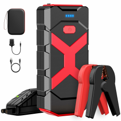 POWKEY Starthilfe Powerbank,2000A Auto Starthilfe 12V für Jump Starter für 8.0L Benzin/6.0L Diesel mit LED-Taschenlampe/USB,Jumper,Autobatterie Booster für SUV Motorrad Rasenmäher (Rot) Angebot bei HelloDeals