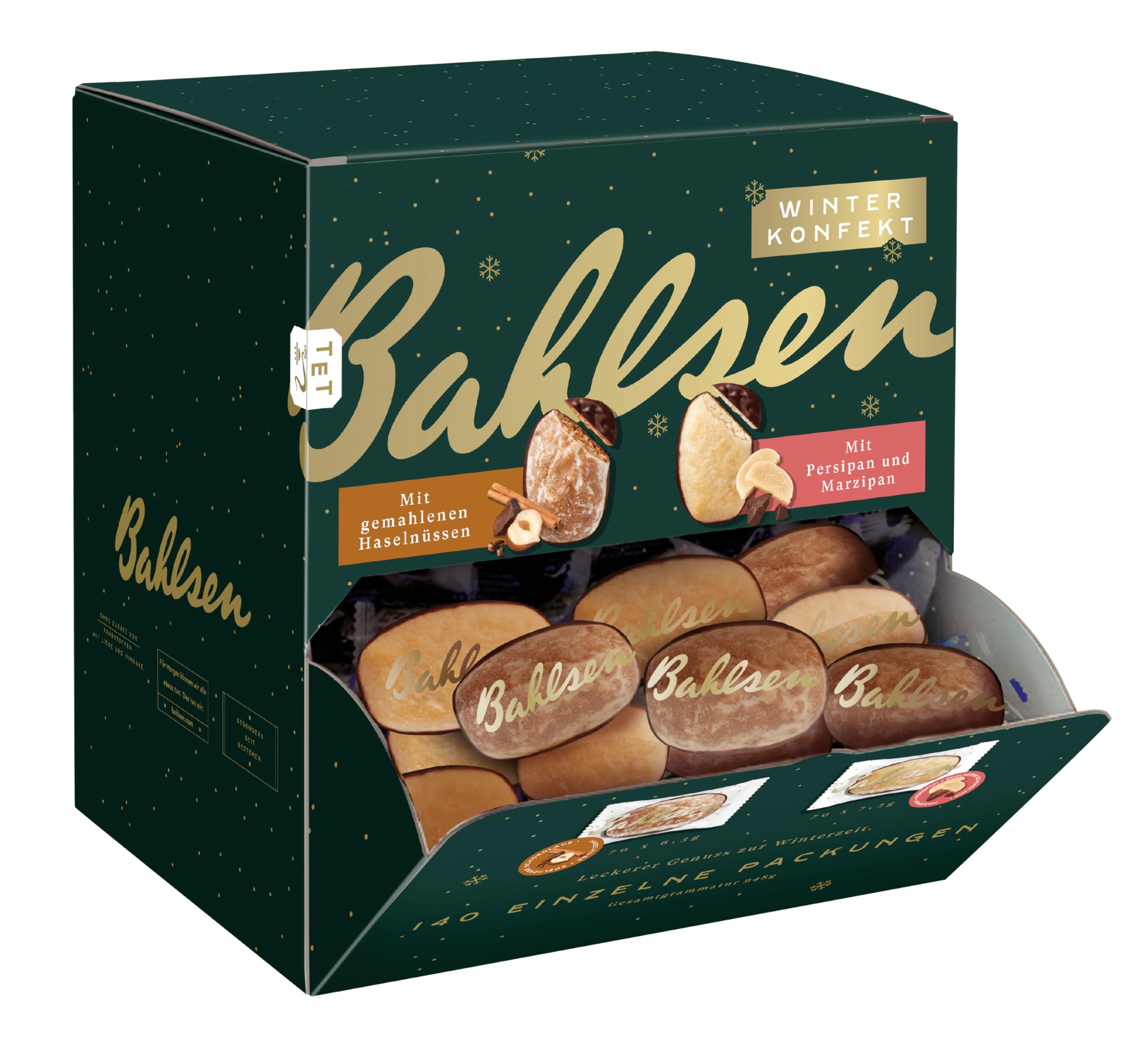 Bahlsen Winterkonfekt, 948 g, feinstes Winterkonfekt in 2 Sorten à 70 Stück, Thekenaufsteller mit 140 Stück einzeln verpackt Angebot bei HelloDeals