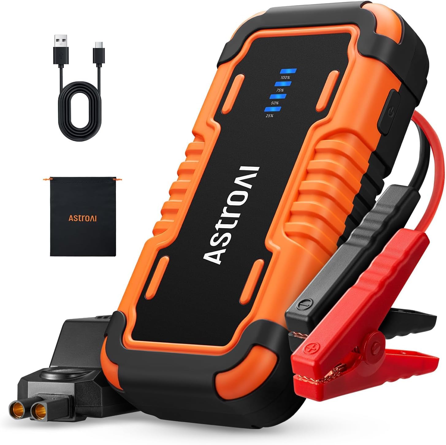 AstroAI P12 6000A Starthilfe Powerbank für pkw, tragbares Auto Starthilfe Powerbank für 12V Autos (Benziner/12L Diesel), Motorräder, Jump Starter inklusive LED-Taschenlampe, Orange Angebot bei HelloDeals