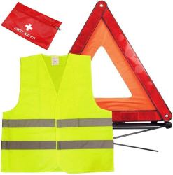 GRSTREE Car Mounted 3-Piece Emergency Car Kit, Equipped with High Brightness Warning Triangle, High Visibility Vest, First Aid Kit Storage Bag Angebot bei HelloDeals