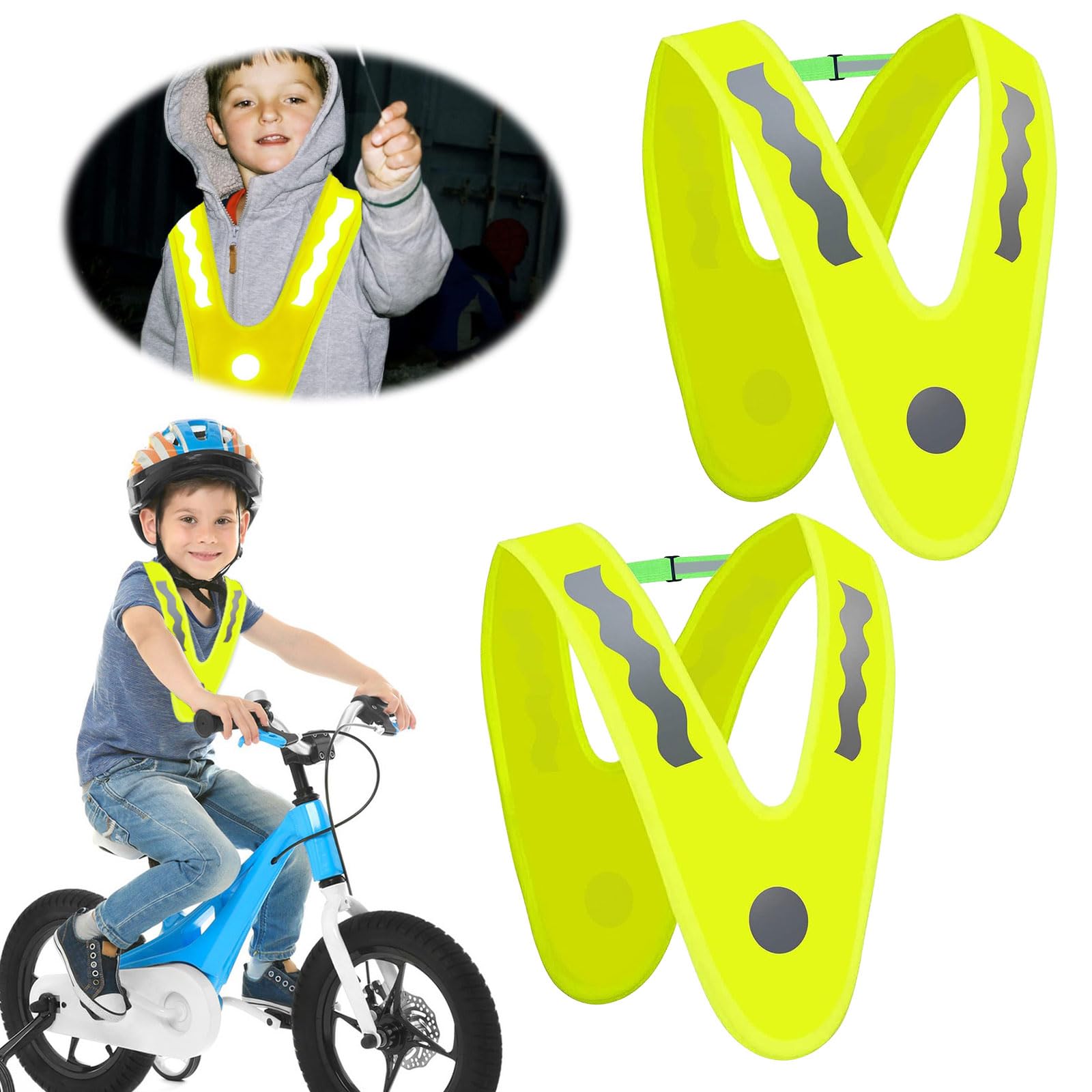 SPERMUOY Warnweste Kinder v Form,2 Stück Leichte kinderwarnweste,Reflektorweste Kinder,Kinderwarnweste,leichte kinderwarnweste V-Form für bessere Sichtbarkeit bei zur den Radfahren,Sport Angebot bei HelloDeals