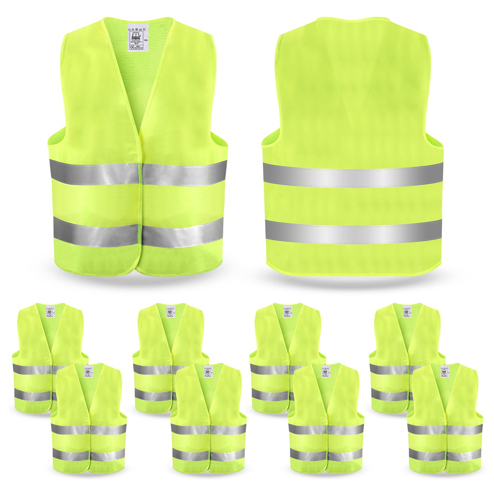 Warnwesten Auto - Warnweste Pannenweste, 10 Stück Warnwesten Neongelb Sicherheitsweste Westen Reflektierend Auto, KFZ Pannenhilfe, Waschbar, Warnwesten für Autofahrern Fahrern Arbeitskräften Angebot bei HelloDeals