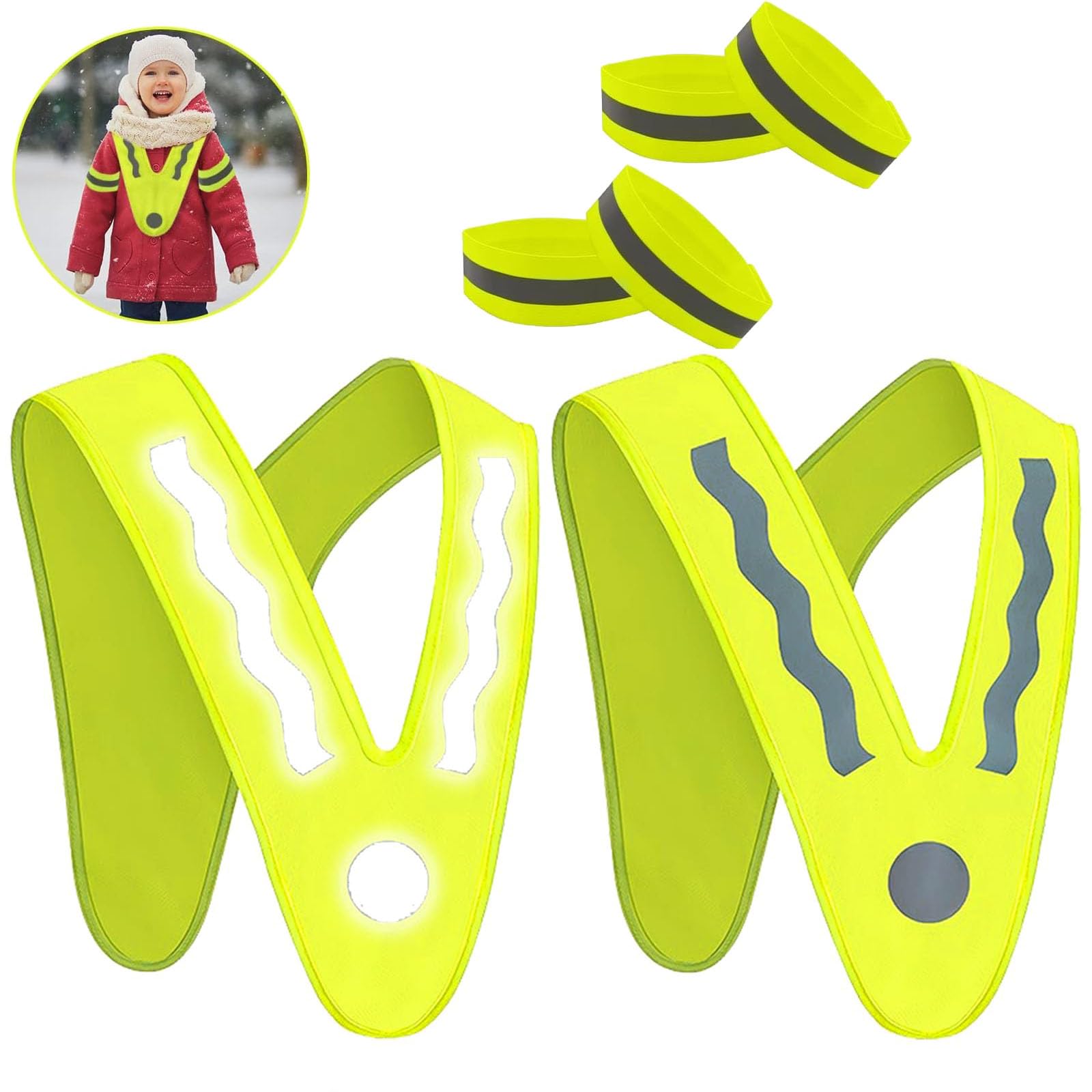 Ceeyoll 6 Stück Warnweste Kinder mit,Warnweste Kinder,Sicherheitsweste Reiten,V Form Sicherheitsweste, Sicherheitsweste Kinder Warnwesten Kinder, Reflektor Weste,für Sport, Laufen, Fahrrad. Angebot bei HelloDeals