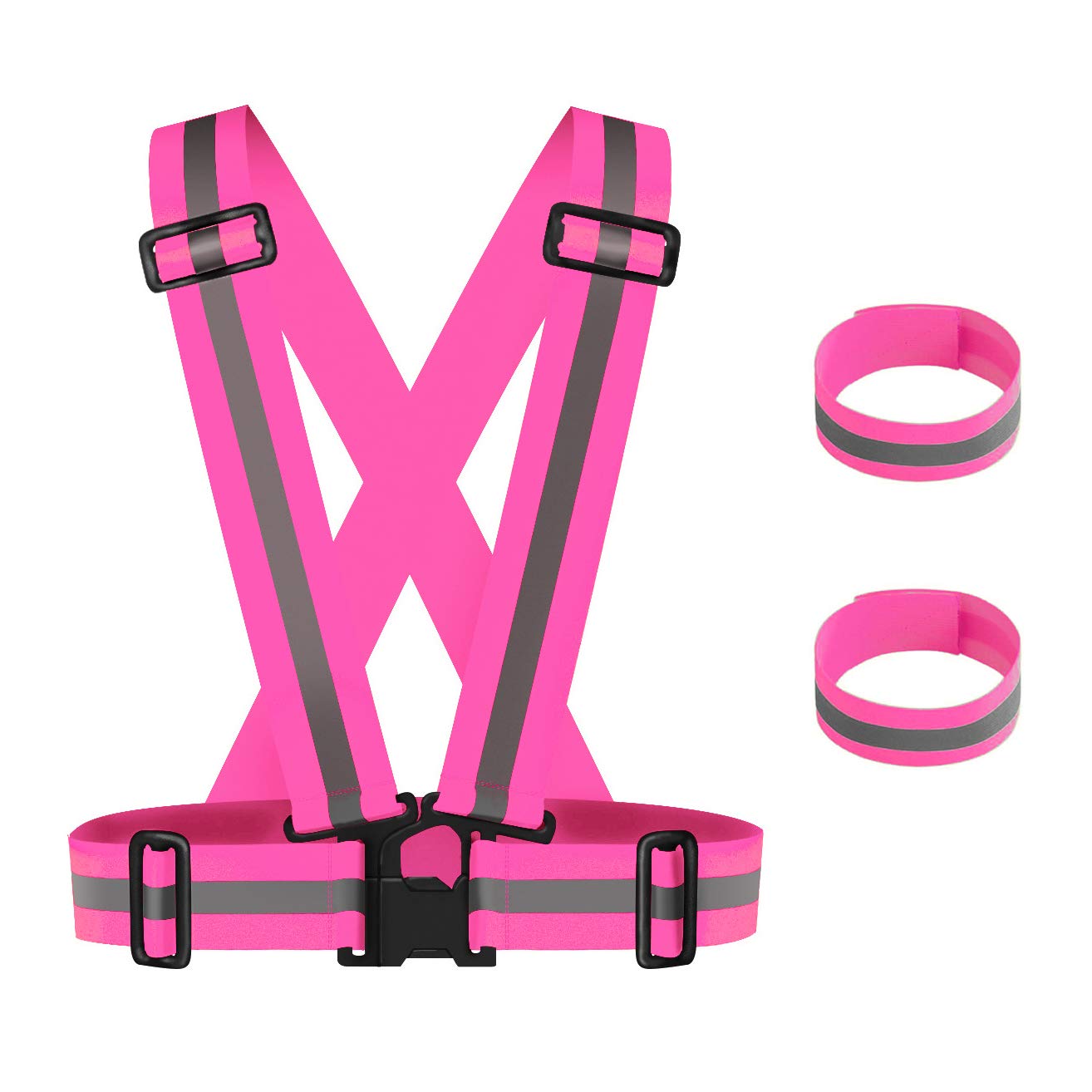 Maotrade 1 Stück Warnweste Fahrad Hohe Sichtbarkeit und 2 Stück Reflektorband mit Klettverschluss Verstellbar Reflektorweste für Damen Herren Kinder Erwachsene Joggen Laufen Motorrad Rosa Angebot bei HelloDeals