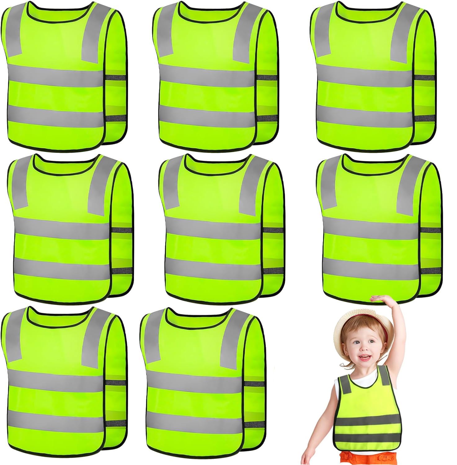 8 Stück Kinder Sicherheitswesten, Warnweste Kinder (3-12 Jahre), Warnwesten Auto Kinder, Reflektierende Hohe Sichtbarkeit Kinderwarnweste, Reflektorweste für Den Schulweg, Radfahren, Straßenverkehr Angebot bei HelloDeals