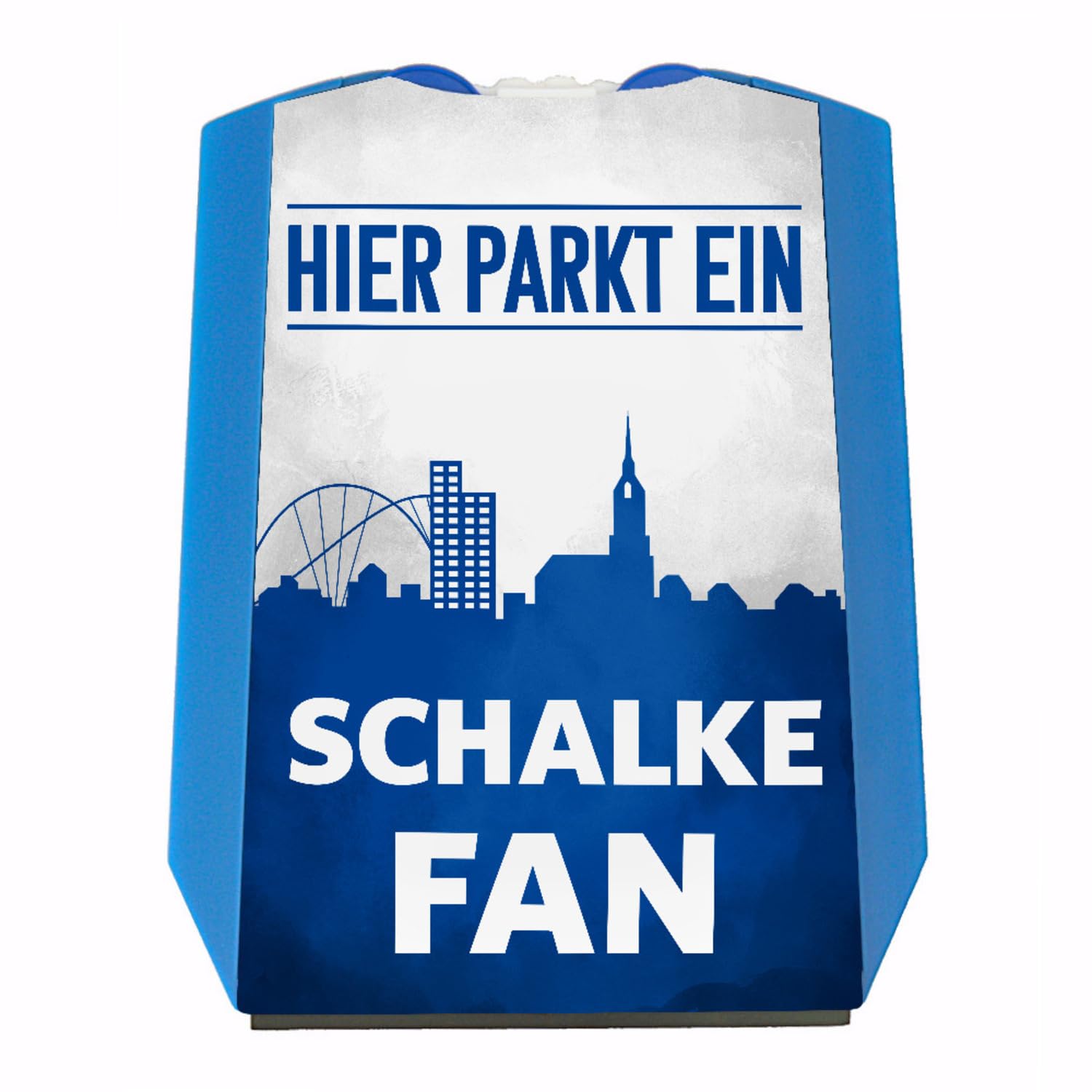 speecheese Hier parkt EIN Schalke Fan Parkscheibe in Vereinsfarben mit Zwei Einkaufswagenchips als Geschenk für Fußballfans die ihren Verein über Alles lieben und überall verfolgen Angebot bei HelloDeals
