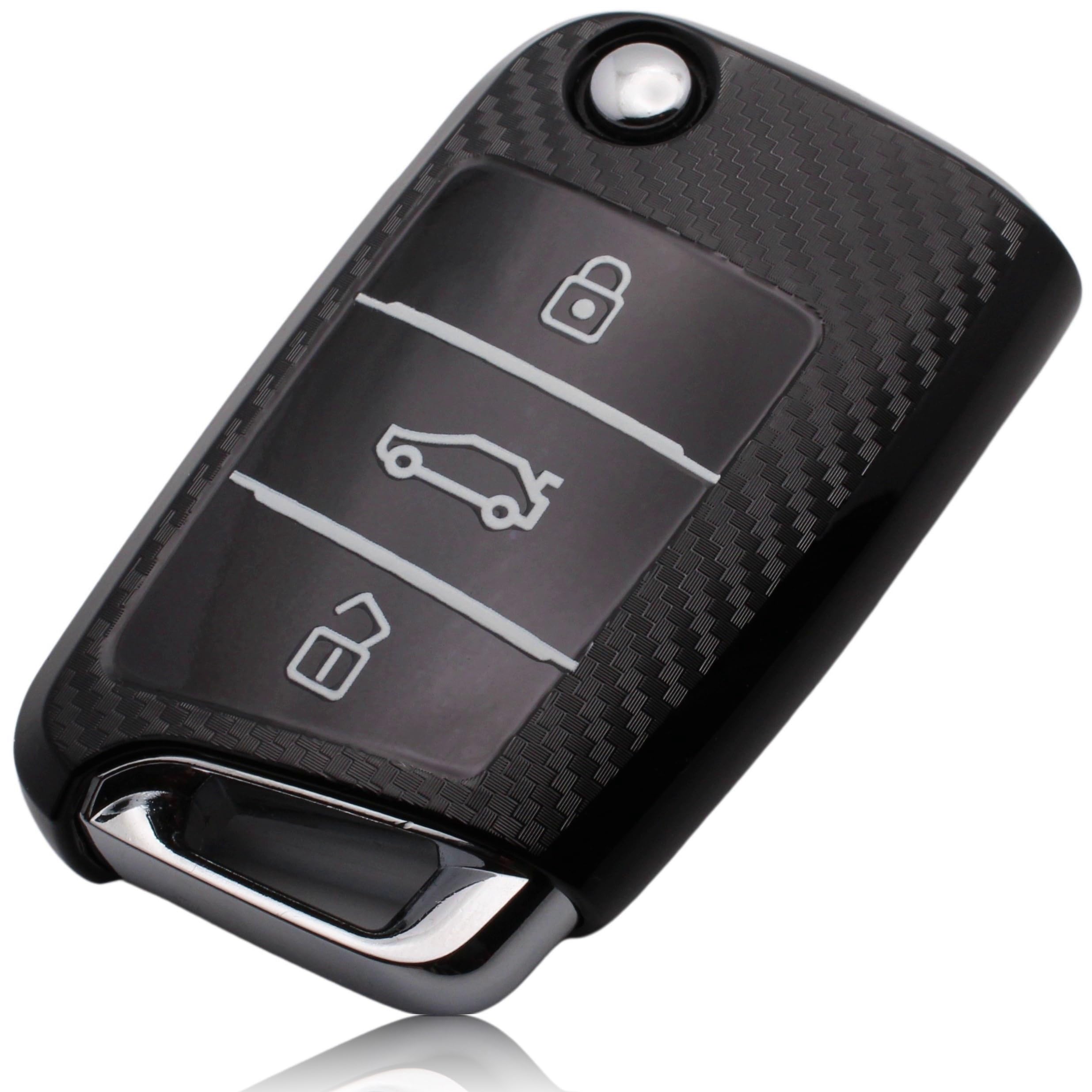 FOAMO Autoschlüssel-Hülle Kompatibel Mit VW Golf 7, SEAT, Skoda - TPU Schutz-Hülle für Schlüssel, Carbon Schwarz Angebot bei HelloDeals