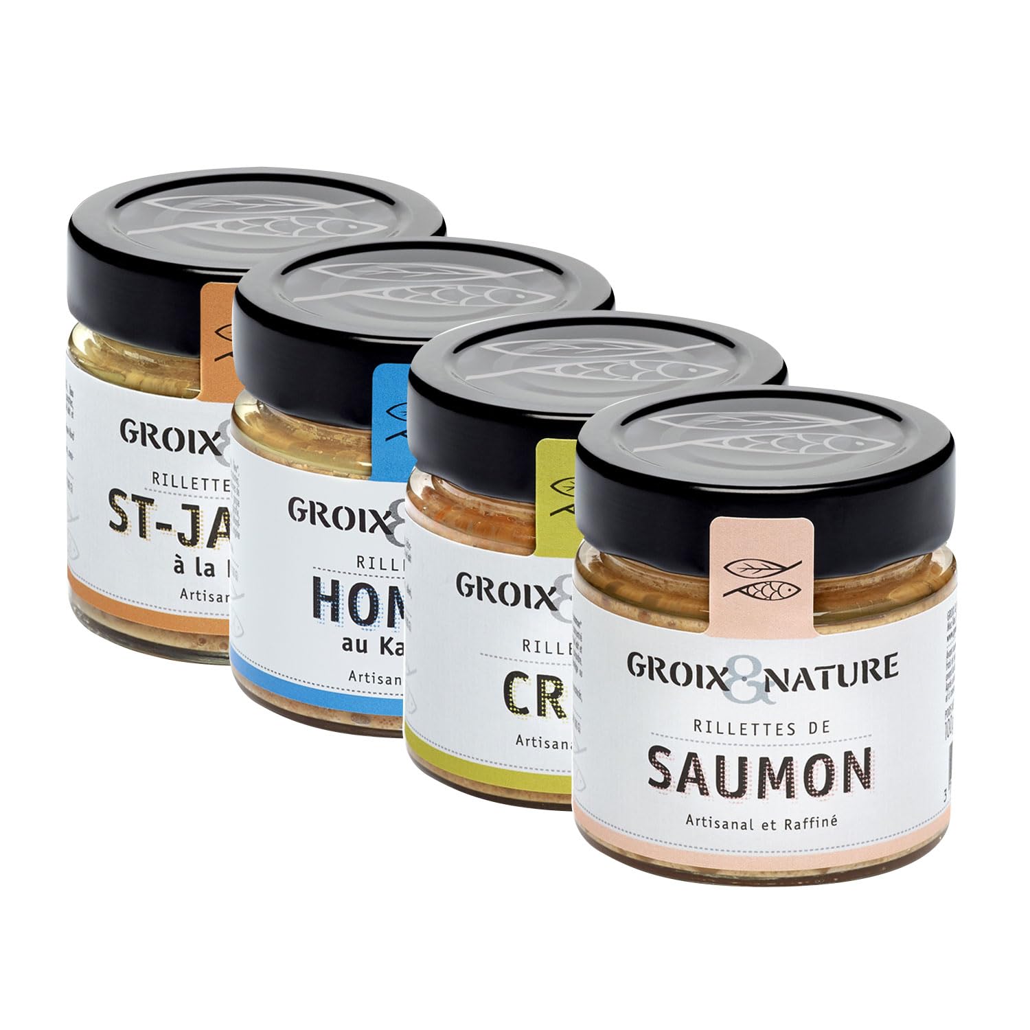 Groix et Nature, Probierpaket - Meeres-Rillettes, Jakobsmuscheln, Hummer, Lachs, Krabben, aus Frankreich, 4 x 100 g Angebot bei HelloDeals