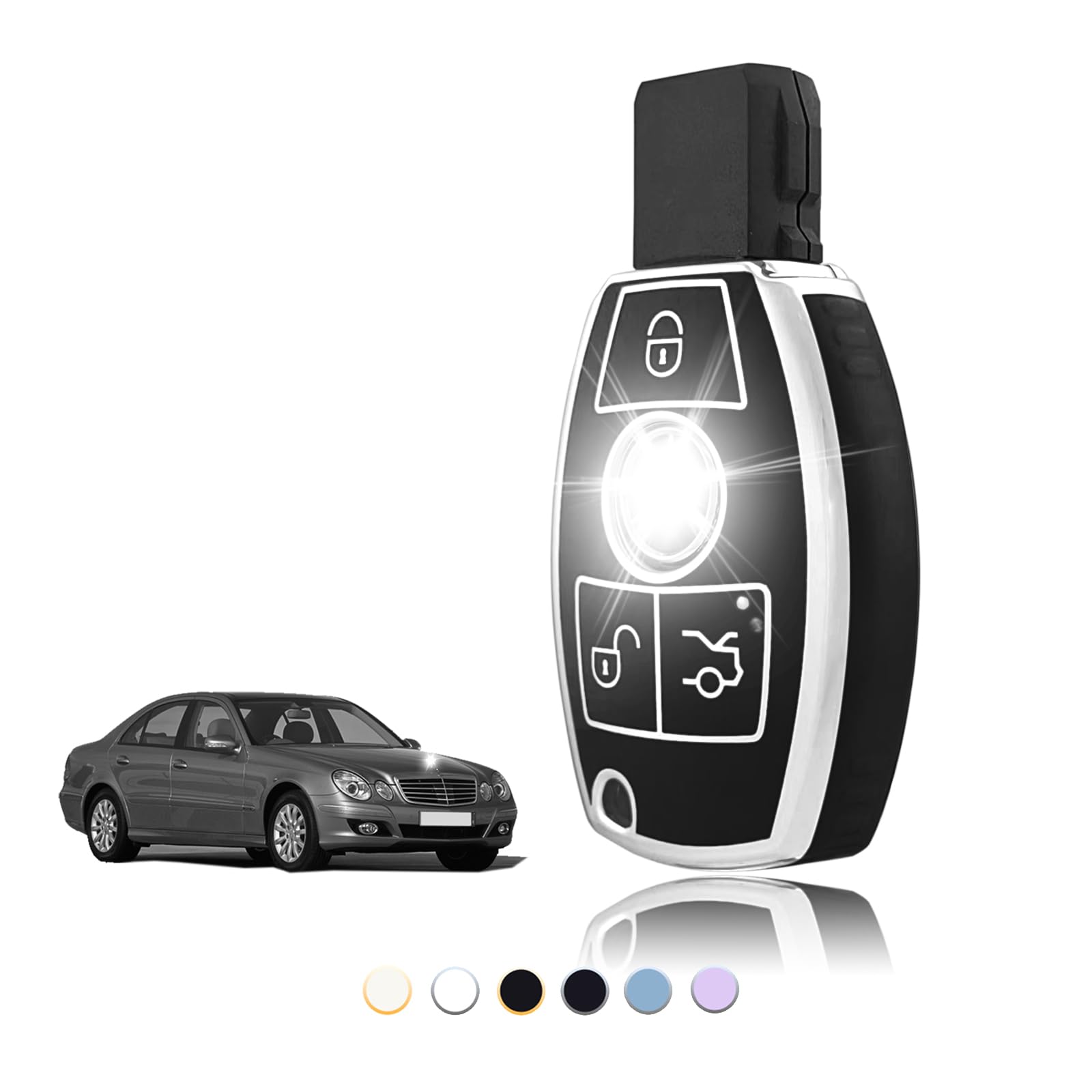 TOOMUME Schlüsselhülle TPU, Autoschlüssel Hülle Passt für Mercedes Benz A/B/C/E/G/R/S Klasse GLA GLC GLE GLK SLK CLA CLK CLS AMG W203 W204 W211 W212, Schlüsselcover Schutz Schlüsselgehäuse - Smart Key 3 Tasten Schwarz Silber Angebot bei HelloDeals